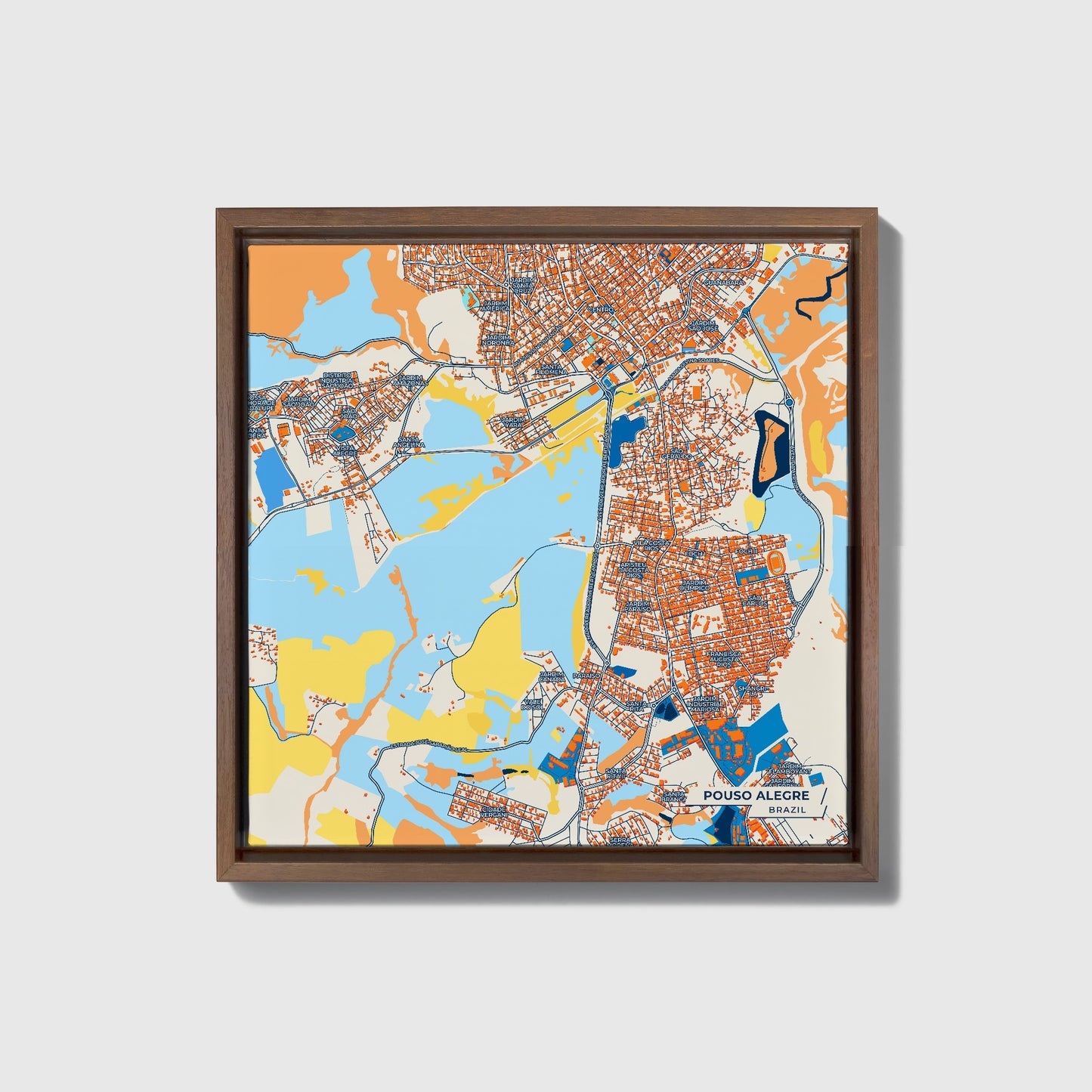 Pouso Alegre Brazil Colorful City Map Canvas Print • Dark Wooden Framed