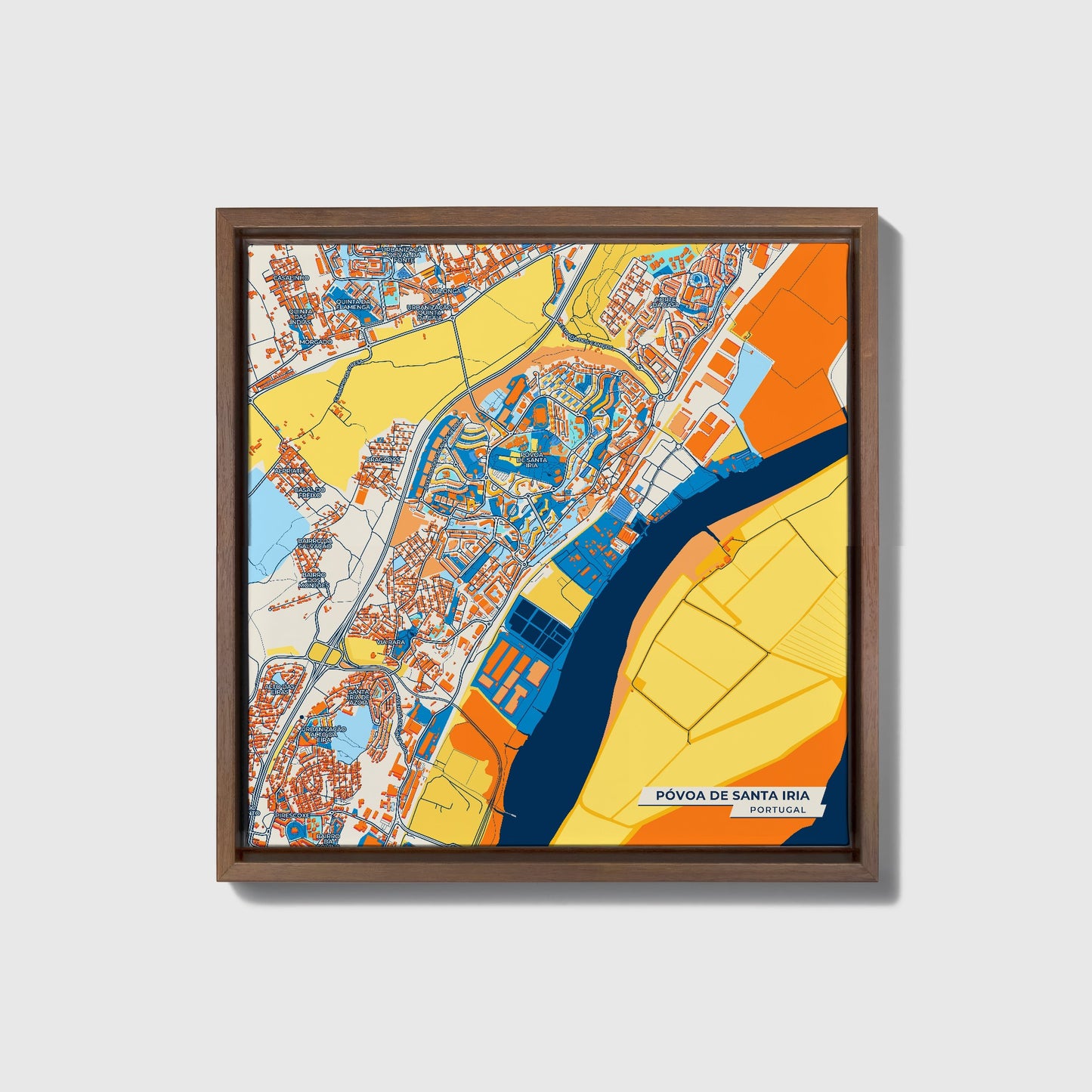 Póvoa De Santa Iria Portugal Colorful City Map Canvas Print • Dark Wooden Framed
