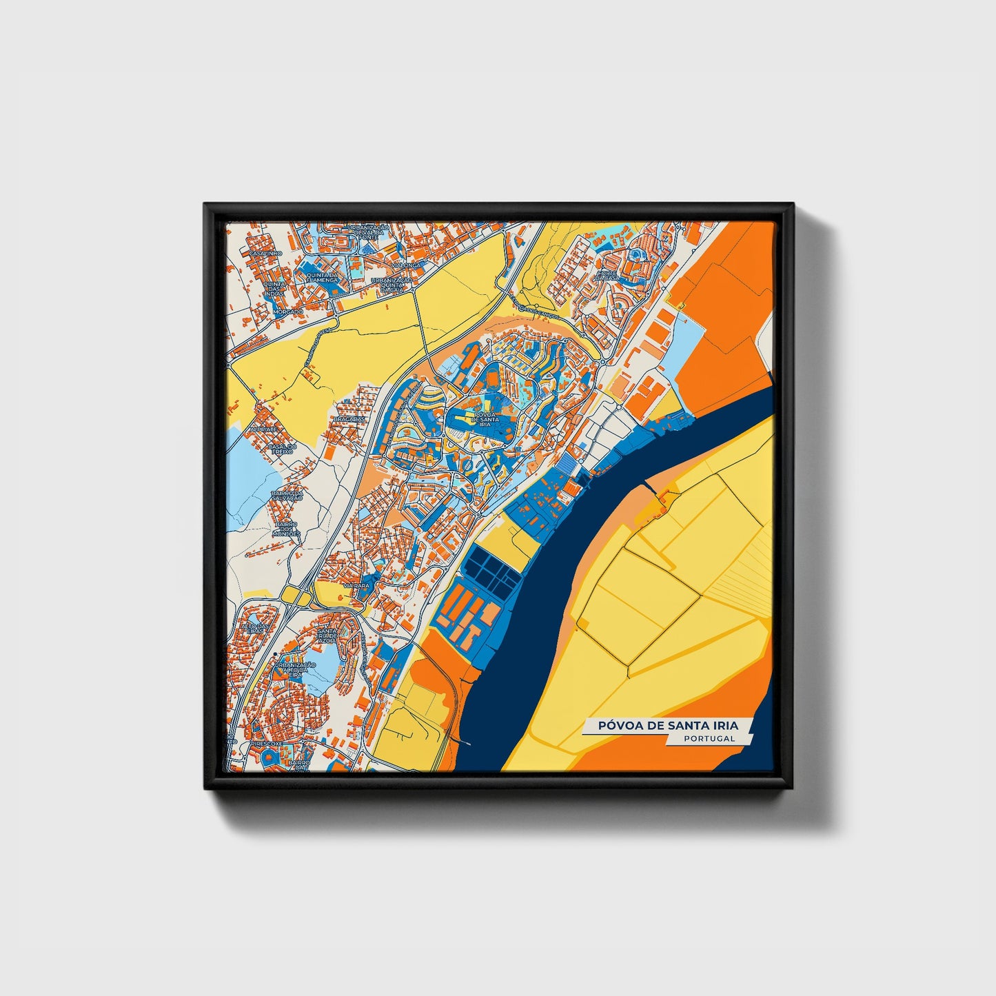Póvoa De Santa Iria Portugal Colorful City Map Canvas Print • Black Framed