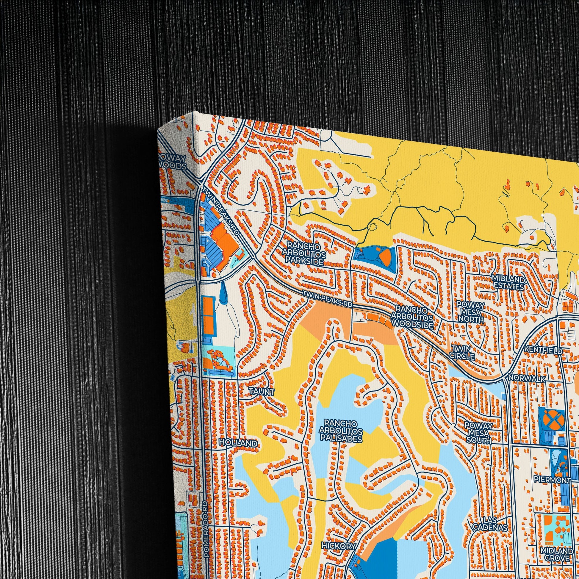 Poway California Colorful City Map Canvas Print Detail