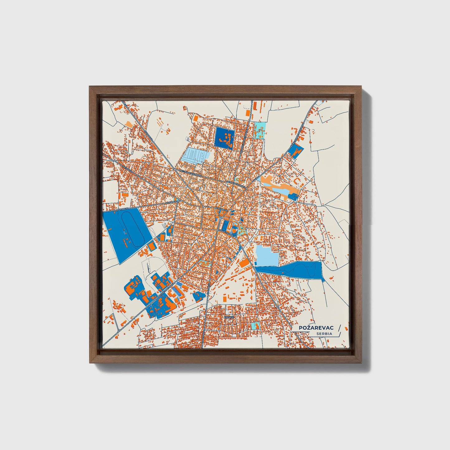 Пожаревац Serbia Colorful City Map Canvas Print • Dark Wooden Framed