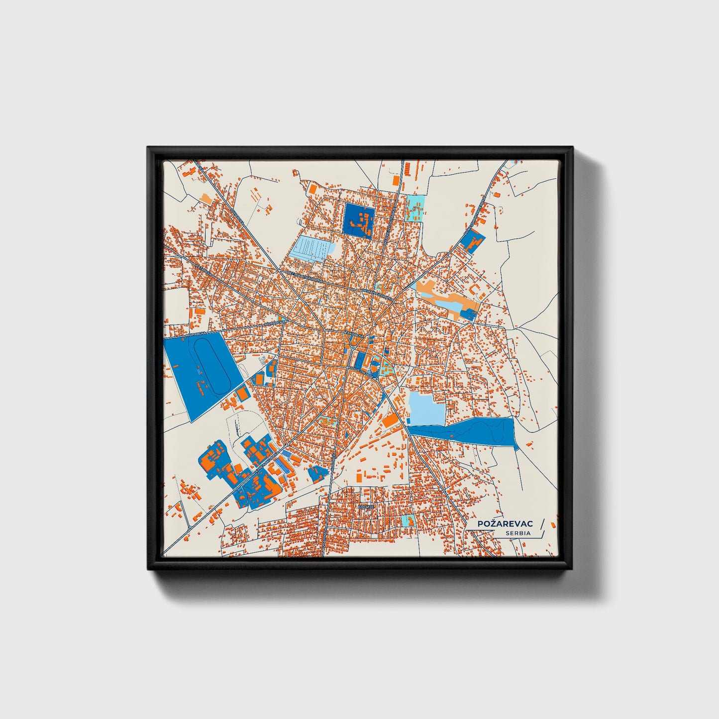 Пожаревац Serbia Colorful City Map Canvas Print • Black Framed