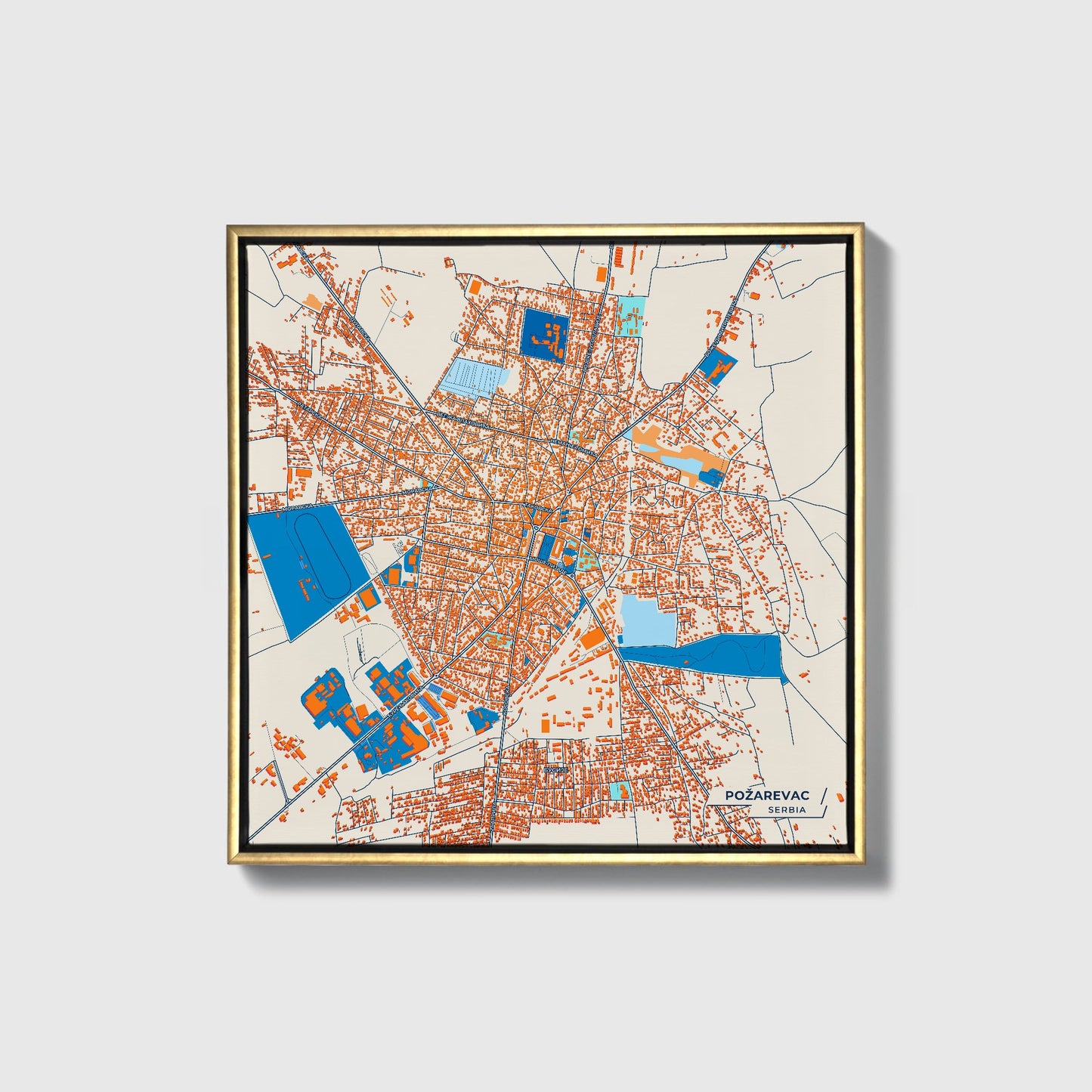 Пожаревац Serbia Colorful City Map Canvas Print • Gold Framed
