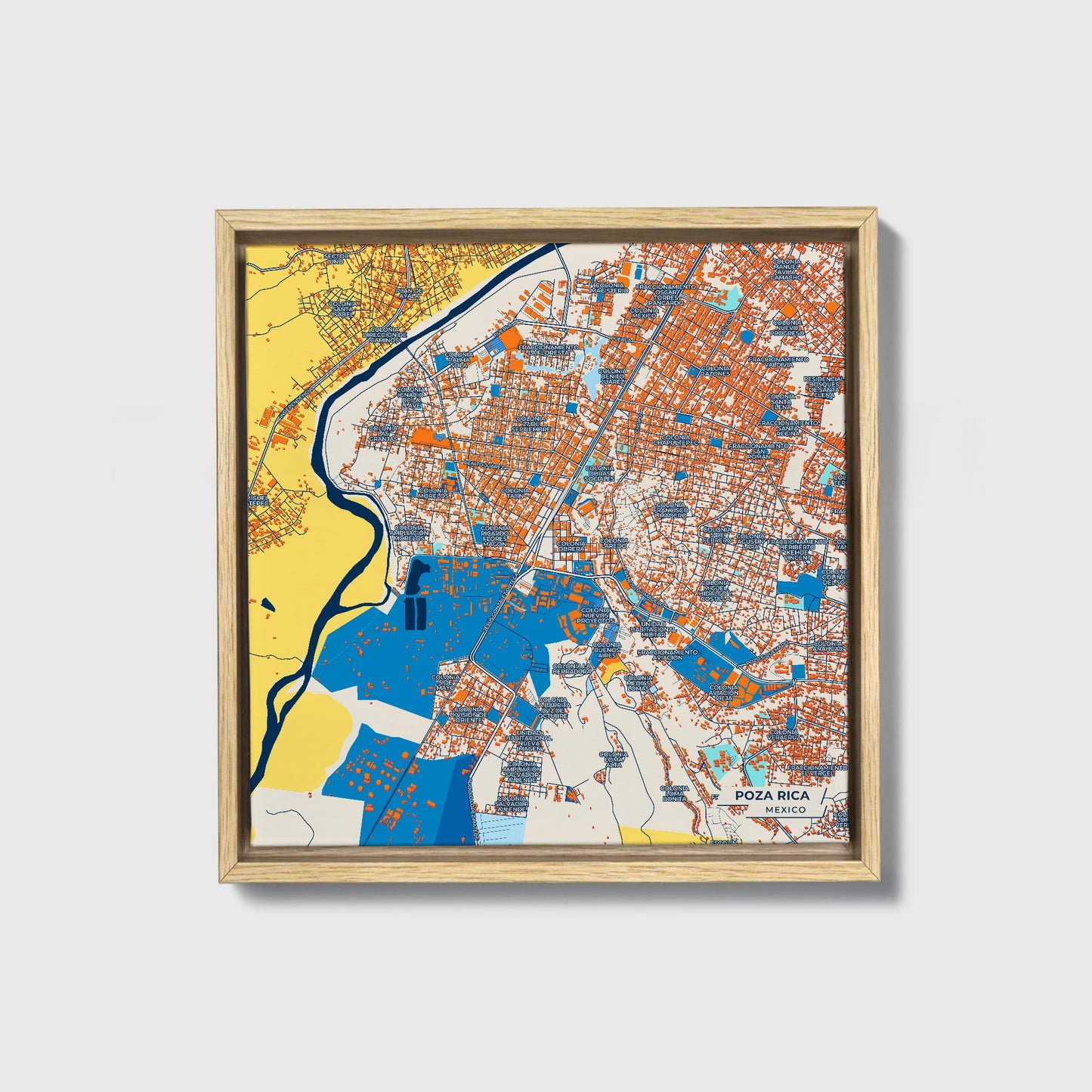 Poza Rica Mexico Colorful City Map Canvas Print • Natural Wooden Framed