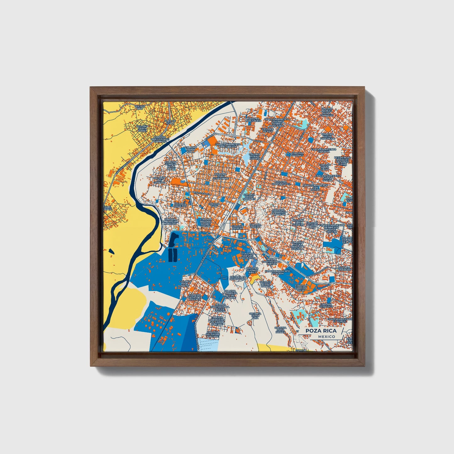 Poza Rica Mexico Colorful City Map Canvas Print • Dark Wooden Framed