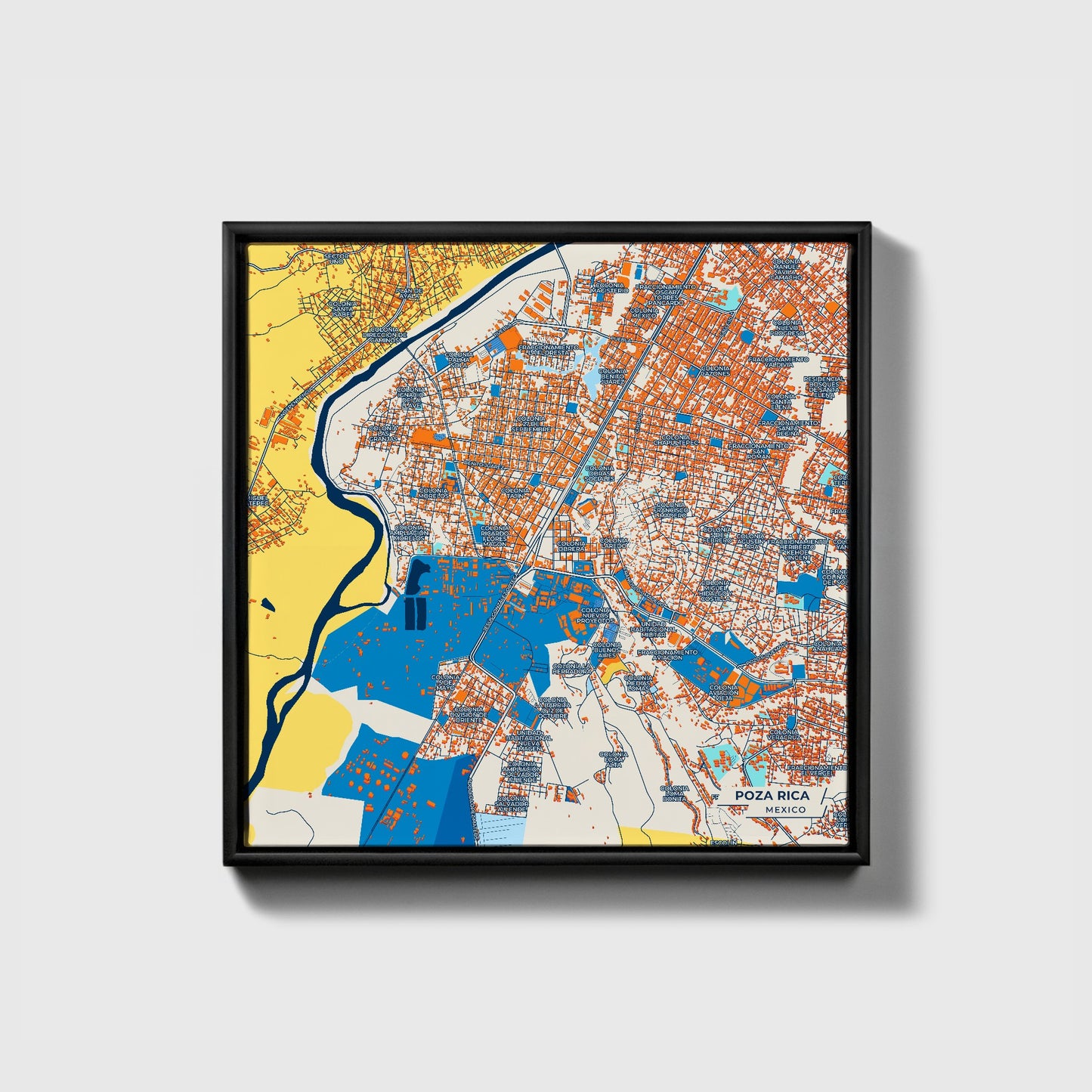 Poza Rica Mexico Colorful City Map Canvas Print • Black Framed