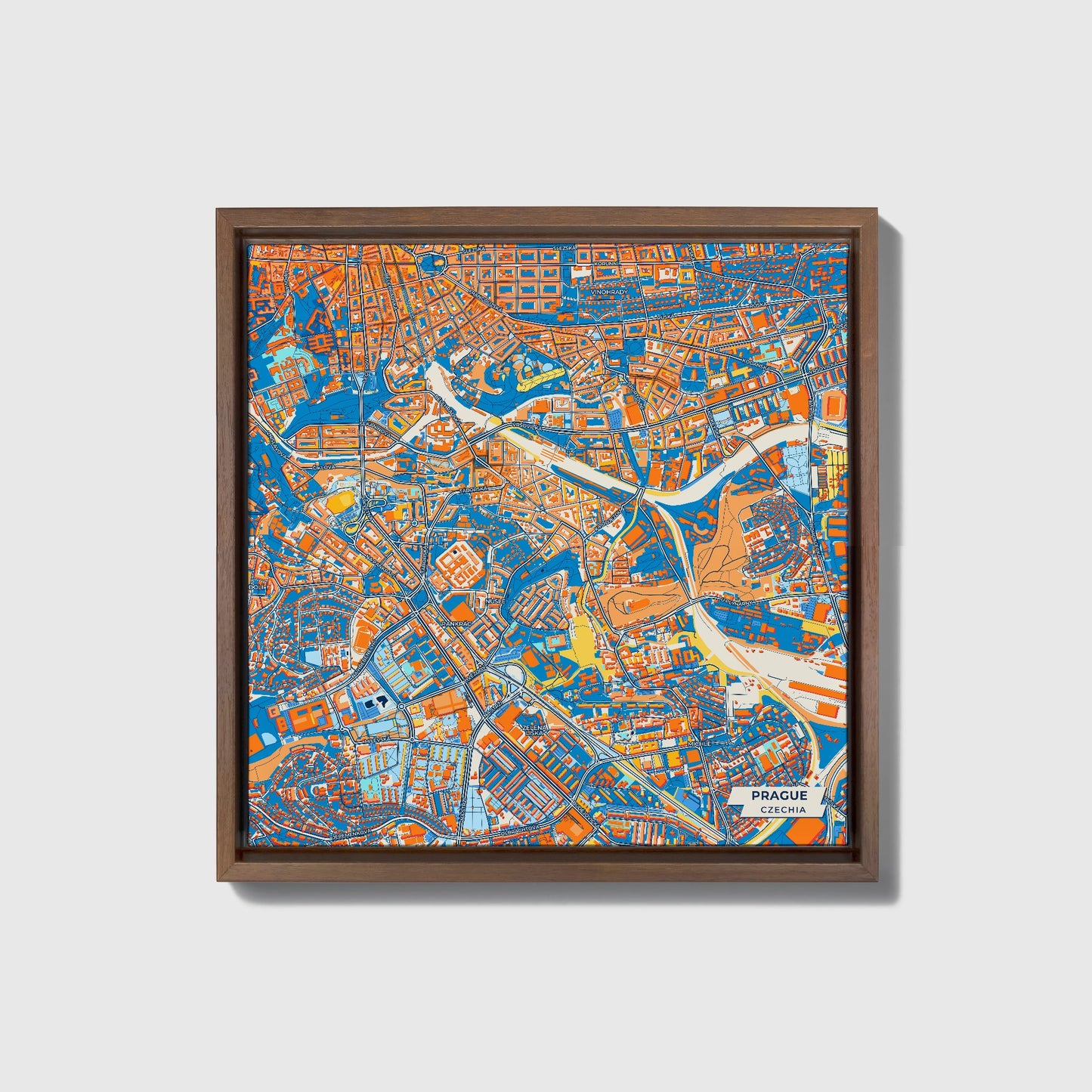 Praha Czechia Colorful City Map Canvas Print • Dark Wooden Framed