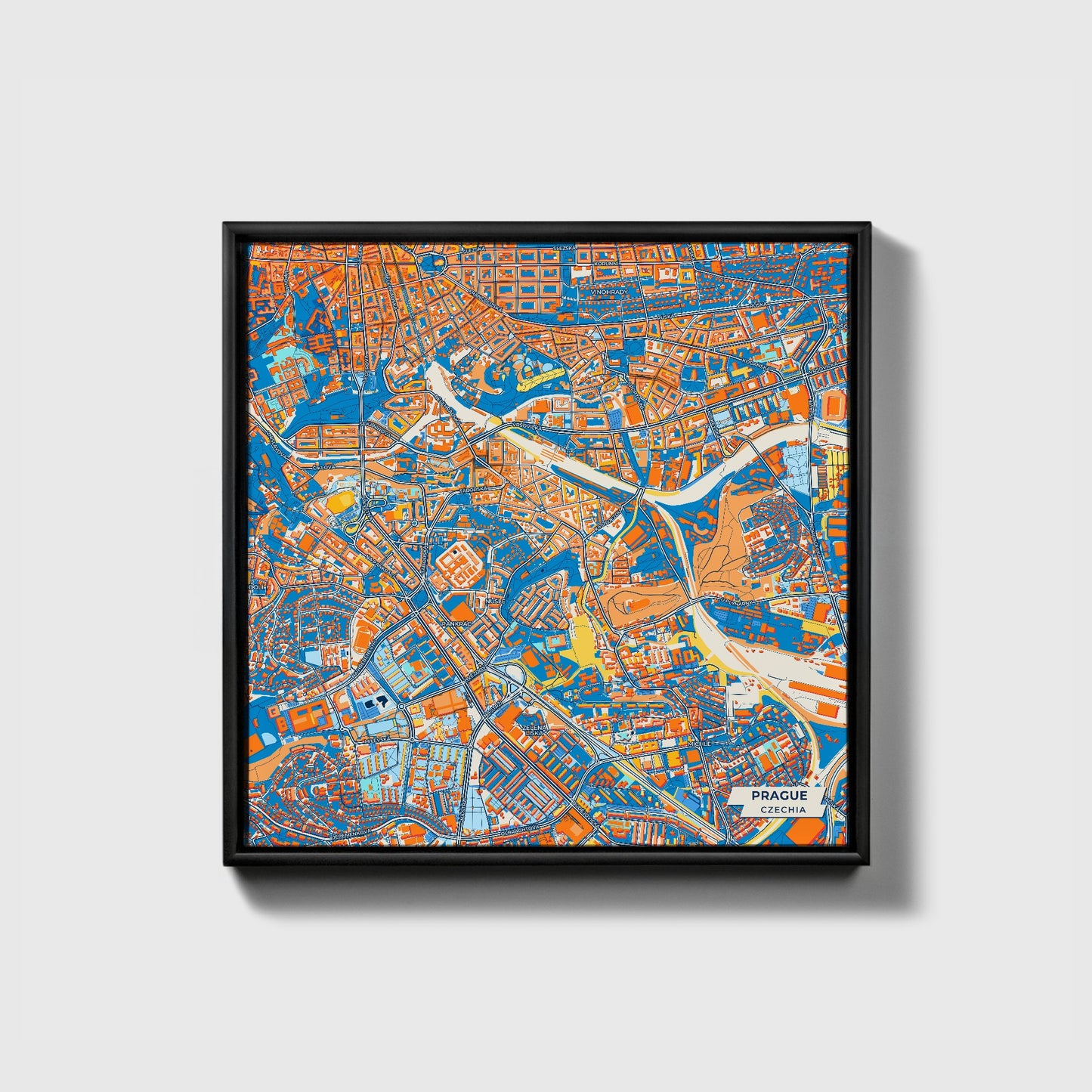 Praha Czechia Colorful City Map Canvas Print • Black Framed
