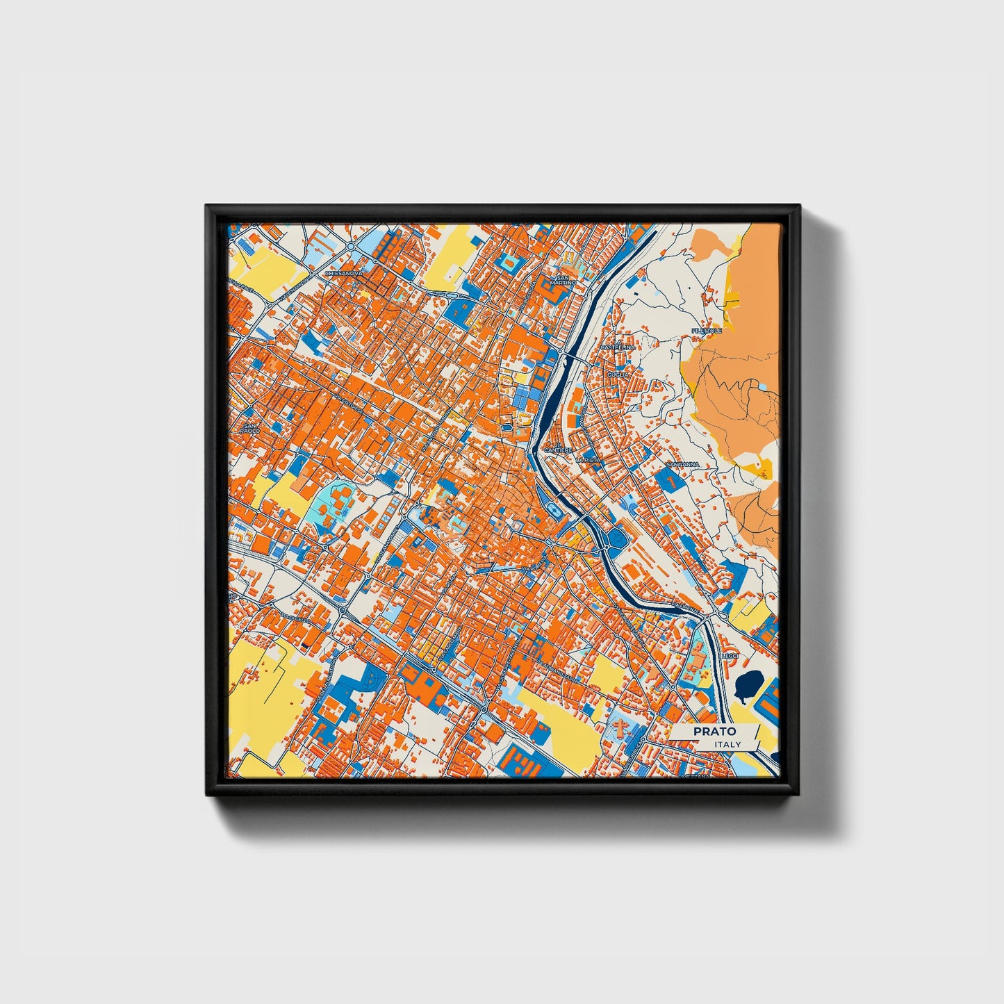 Prato  Italy Colorful City Map Canvas Print • Black Framed