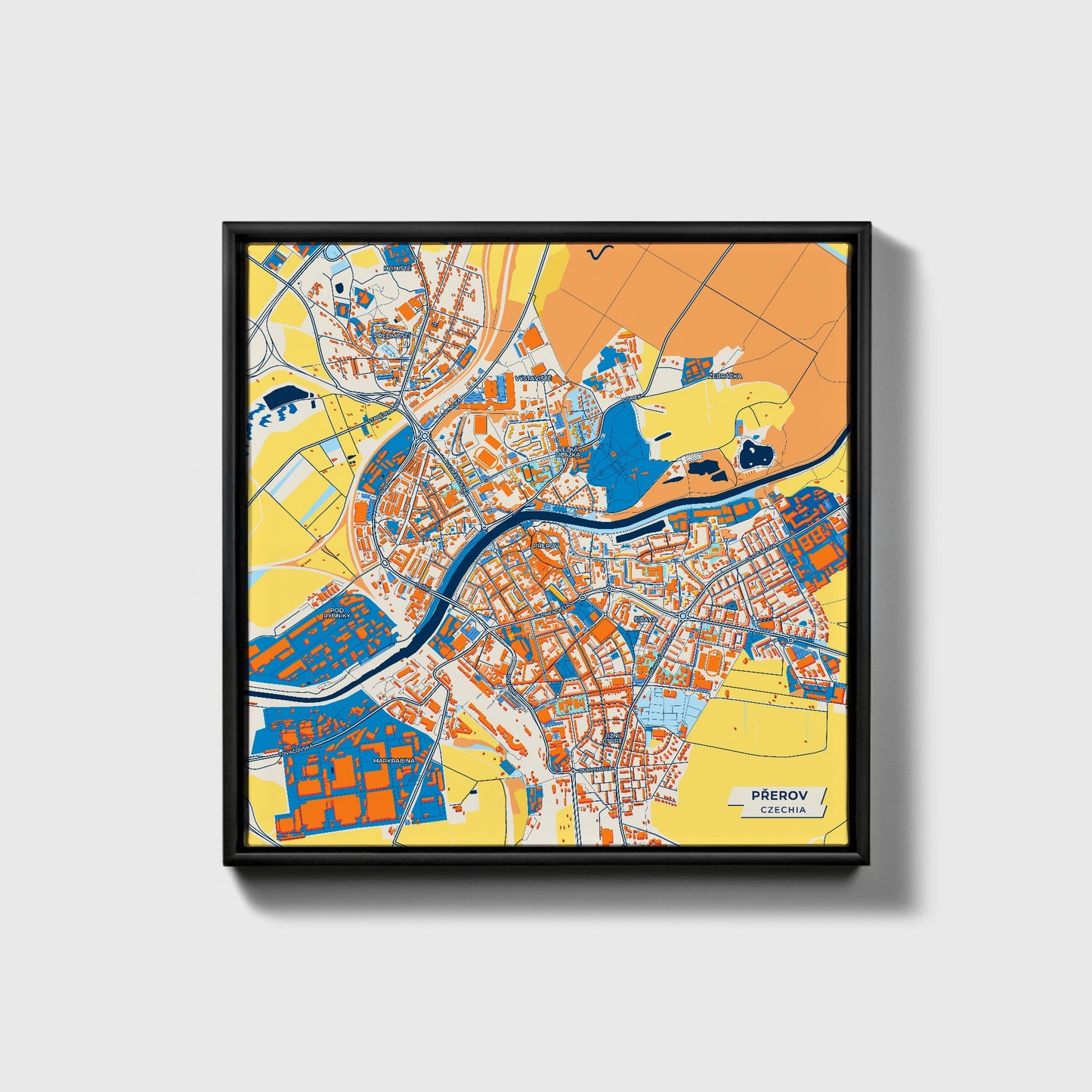 Přerov Czechia Colorful City Map Canvas Print • Black Framed