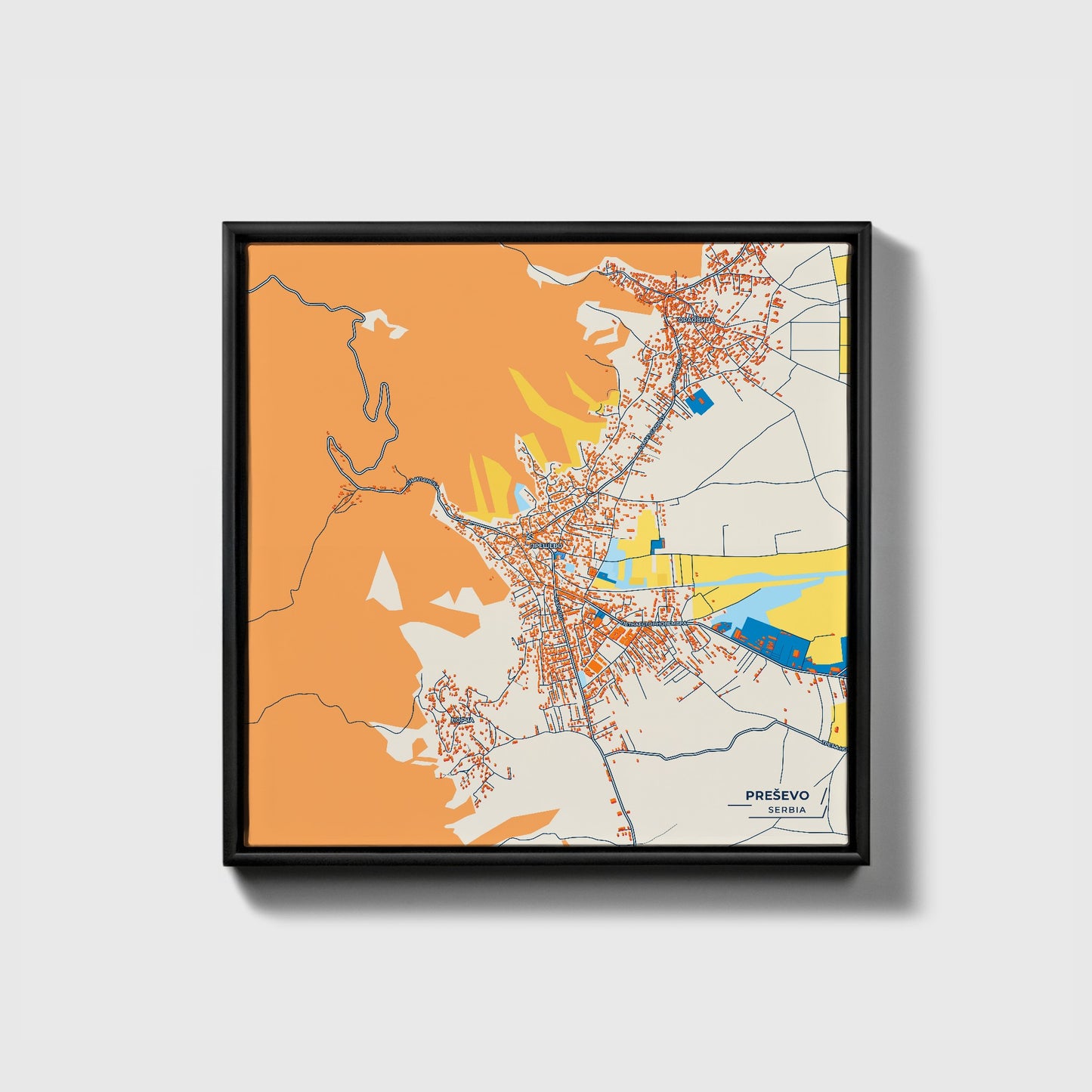 Прешево Serbia Colorful City Map Canvas Print • Black Framed
