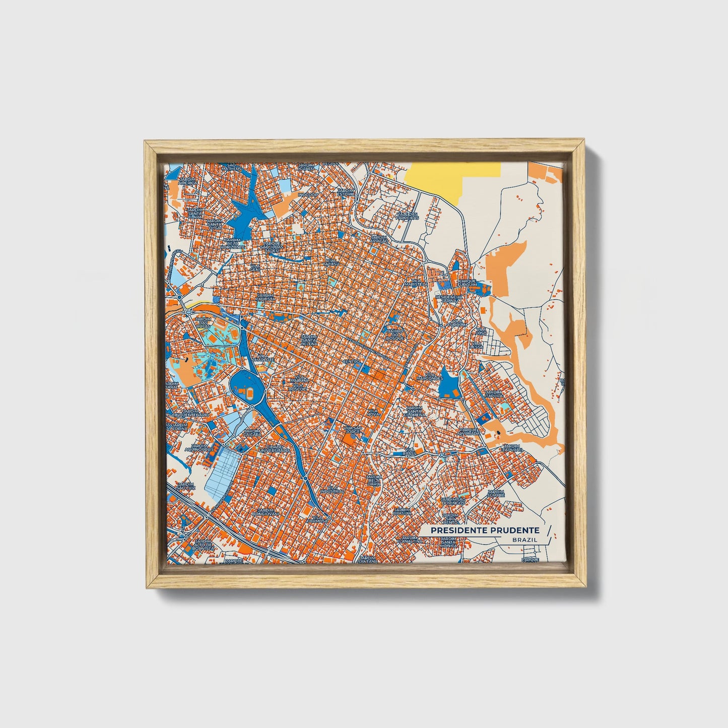 Presidente Prudente Brazil Colorful City Map Canvas Print • Natural Wooden Framed