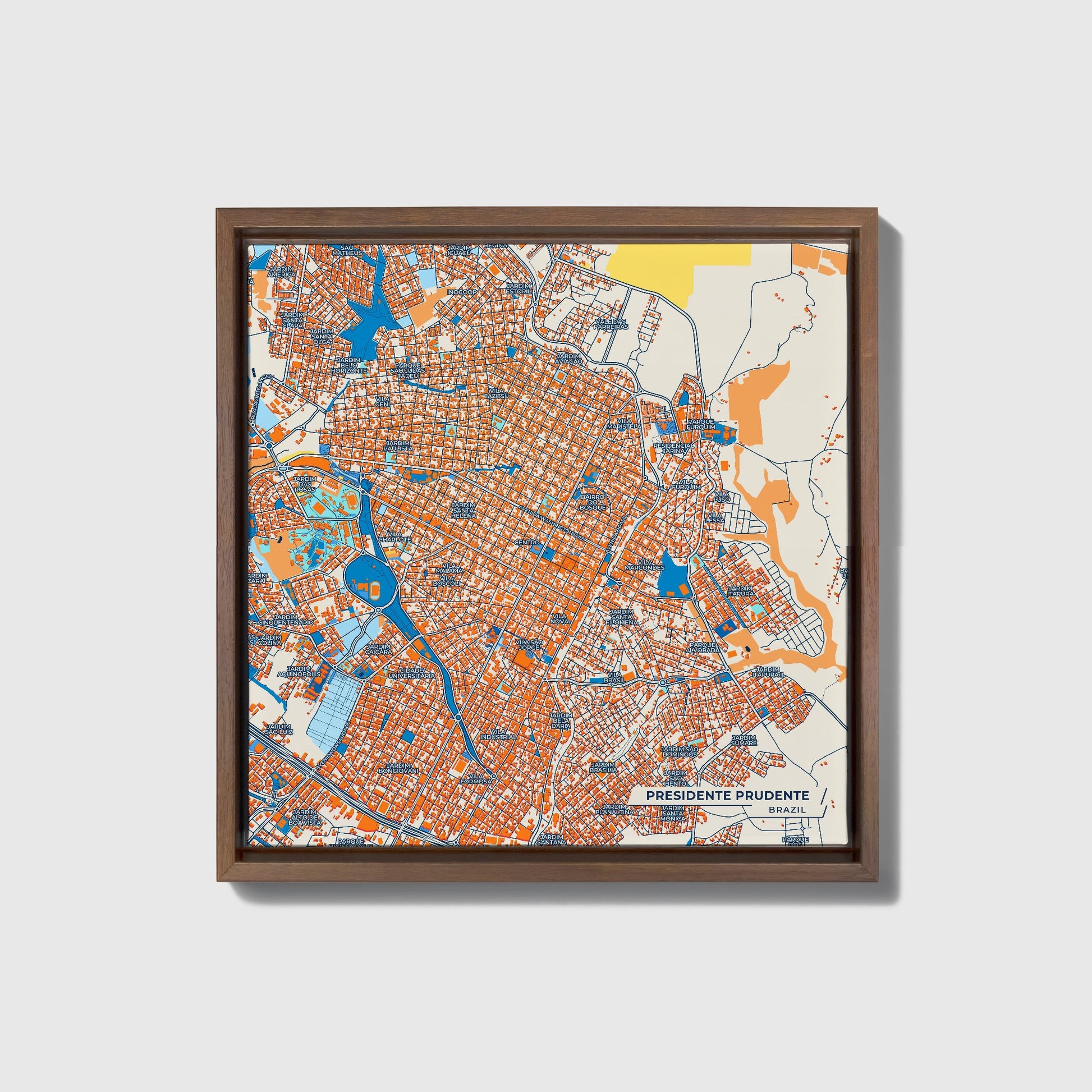 Presidente Prudente Brazil Colorful City Map Canvas Print • Dark Wooden Framed