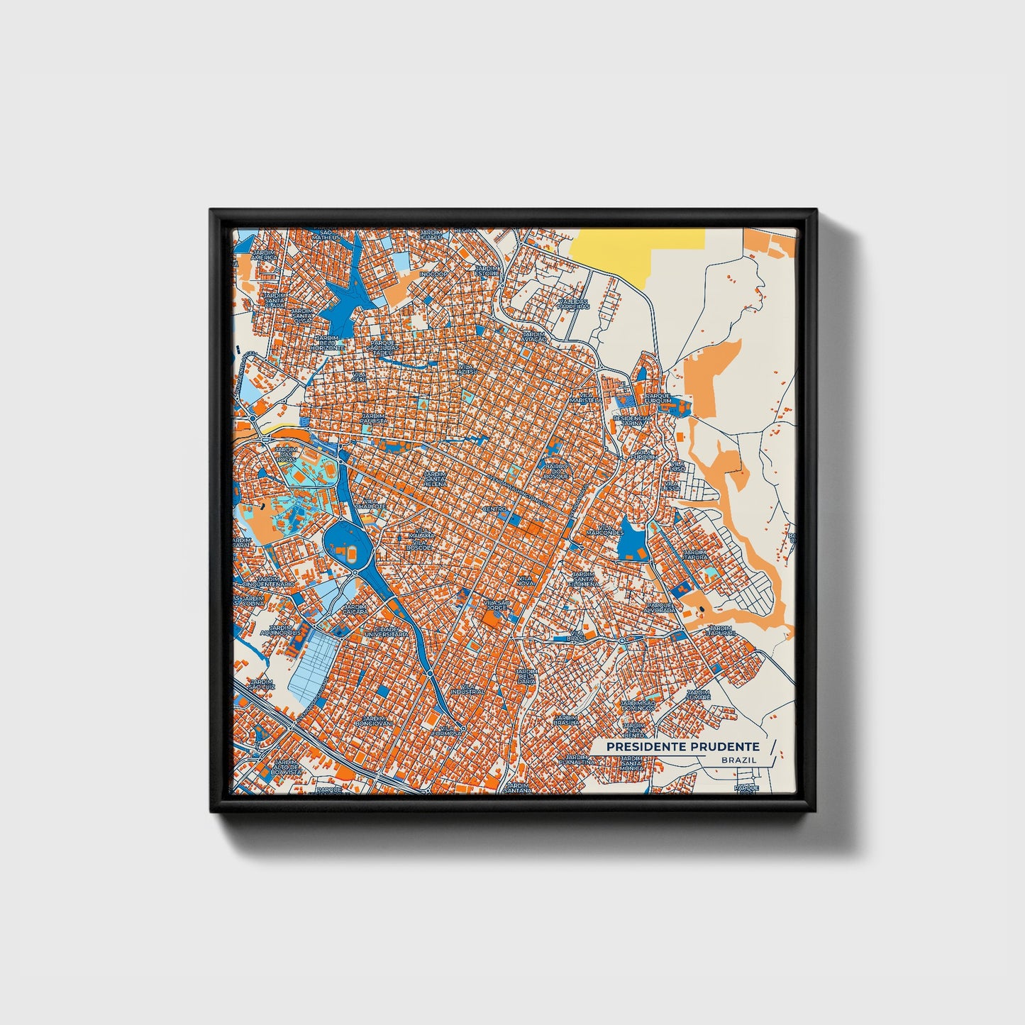 Presidente Prudente Brazil Colorful City Map Canvas Print • Black Framed
