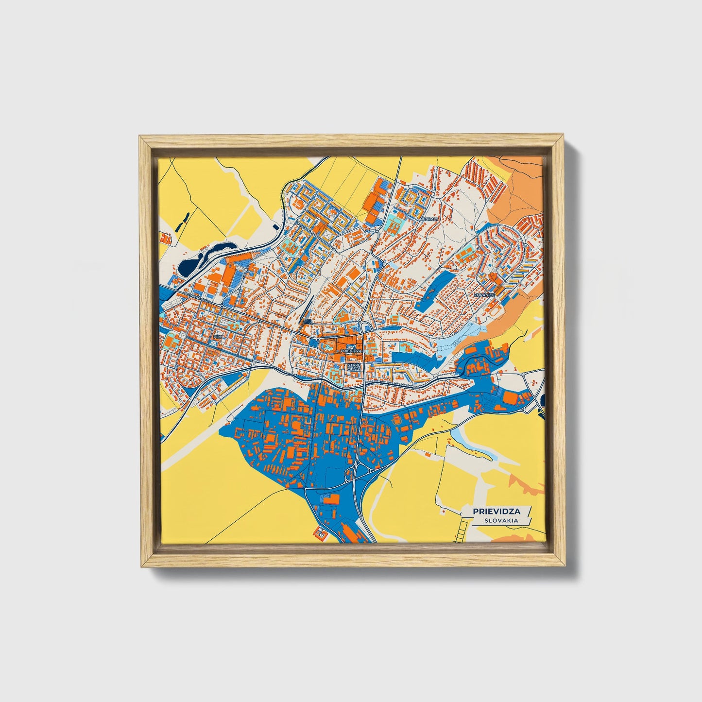 Prievidza Slovakia Colorful City Map Canvas Print • Natural Wooden Framed