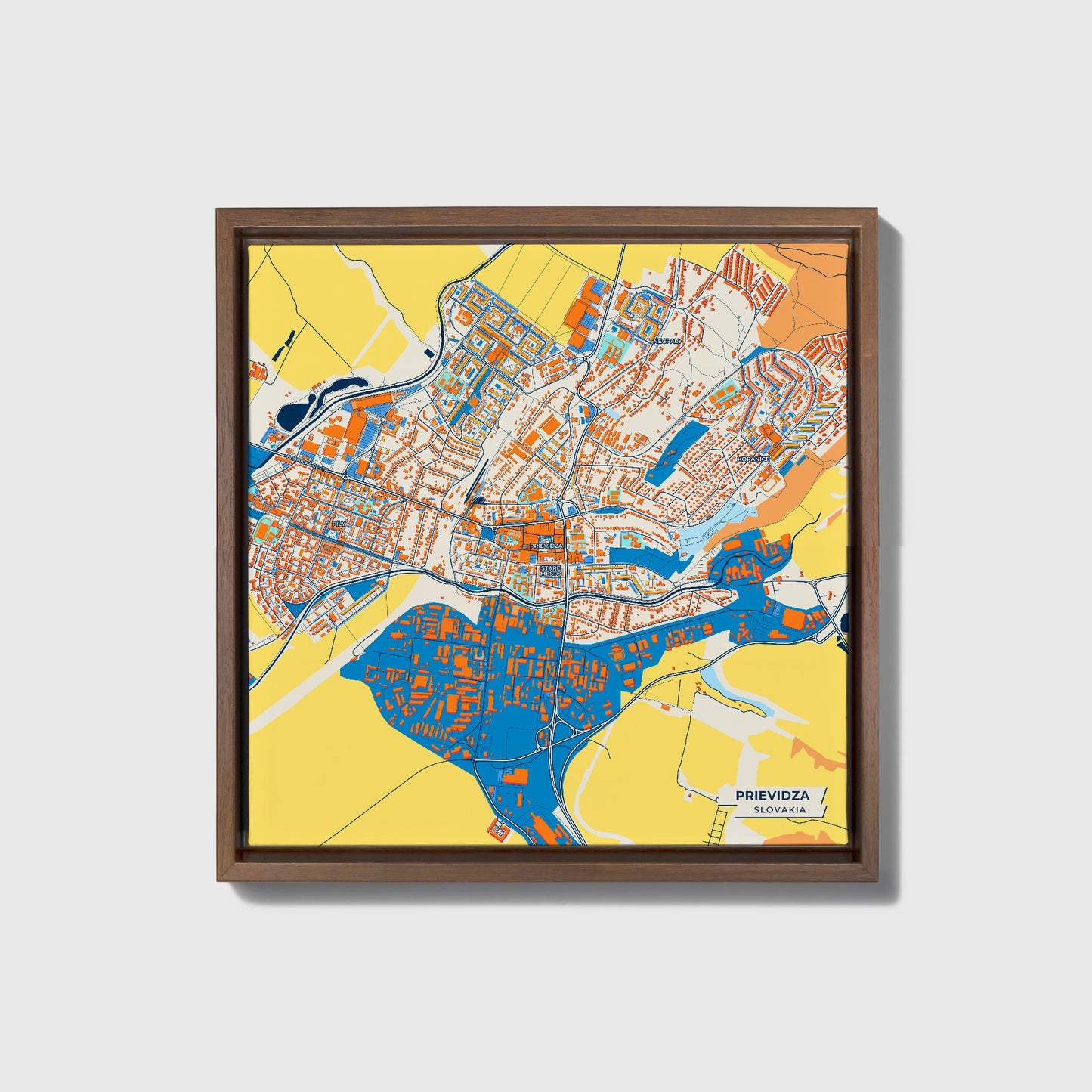 Prievidza Slovakia Colorful City Map Canvas Print • Dark Wooden Framed