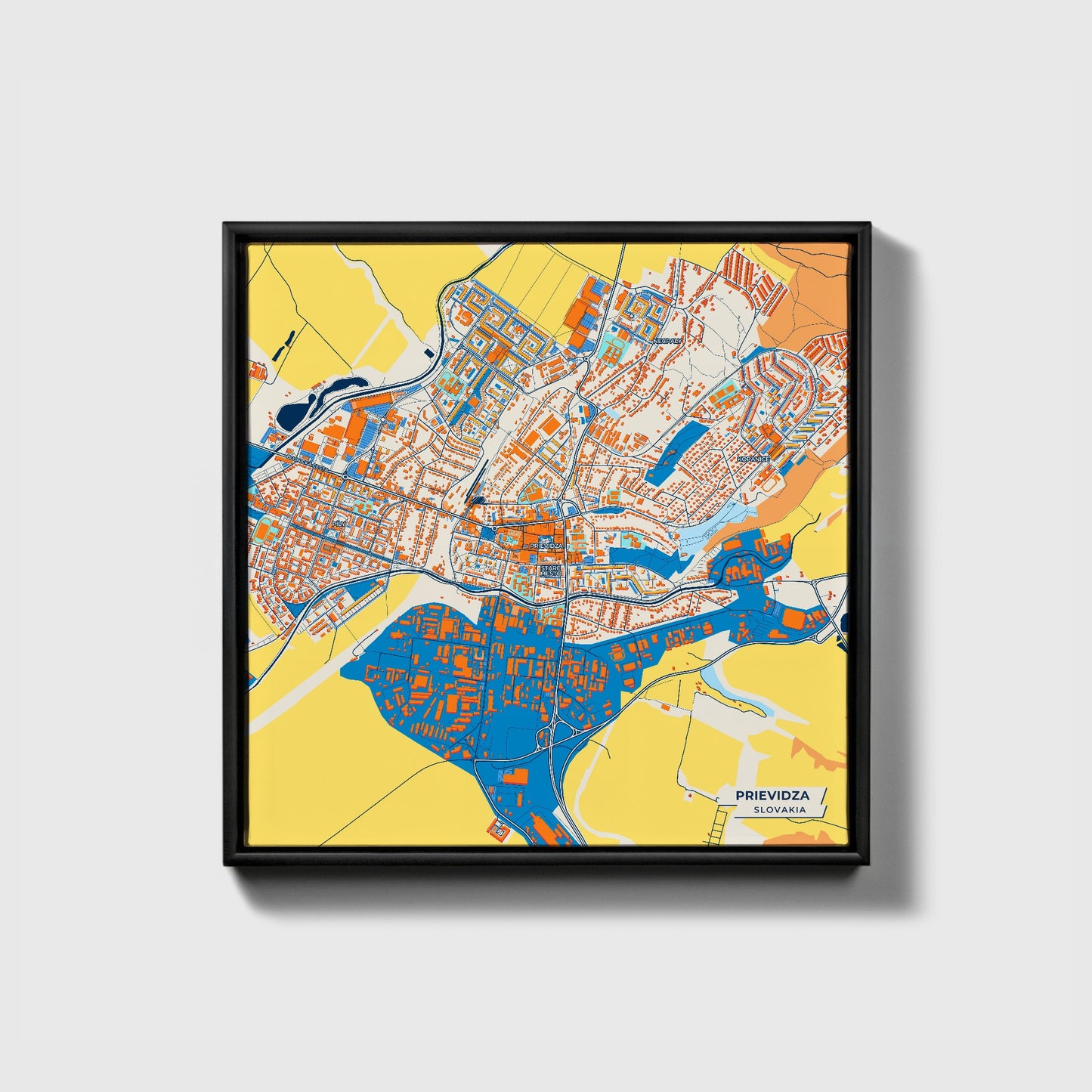 Prievidza Slovakia Colorful City Map Canvas Print • Black Framed