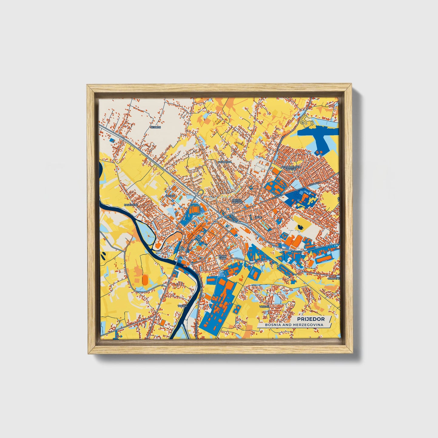 Prijedor Bosnia And Herzegovina Colorful City Map Canvas Print • Natural Wooden Framed