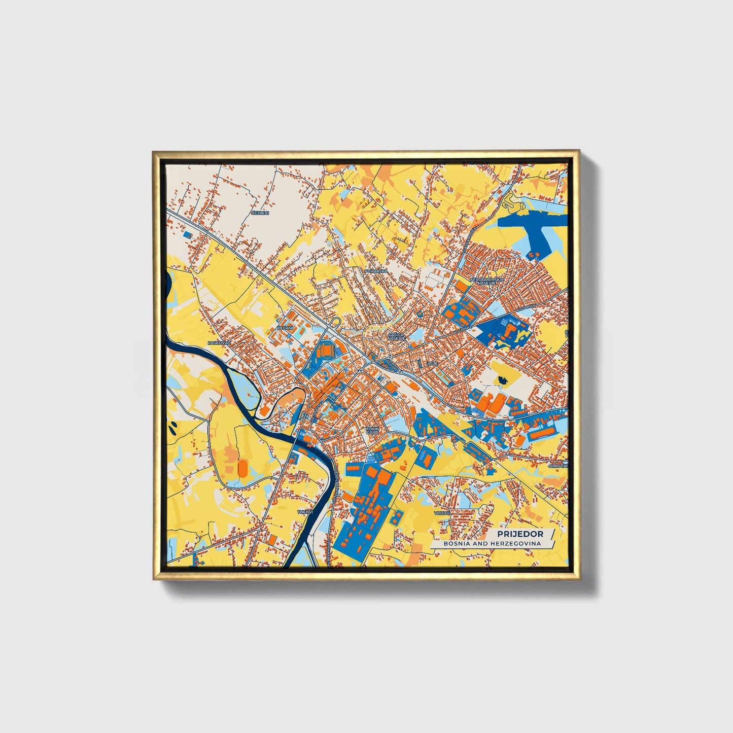 Prijedor Bosnia And Herzegovina Colorful City Map Canvas Print • Gold Framed