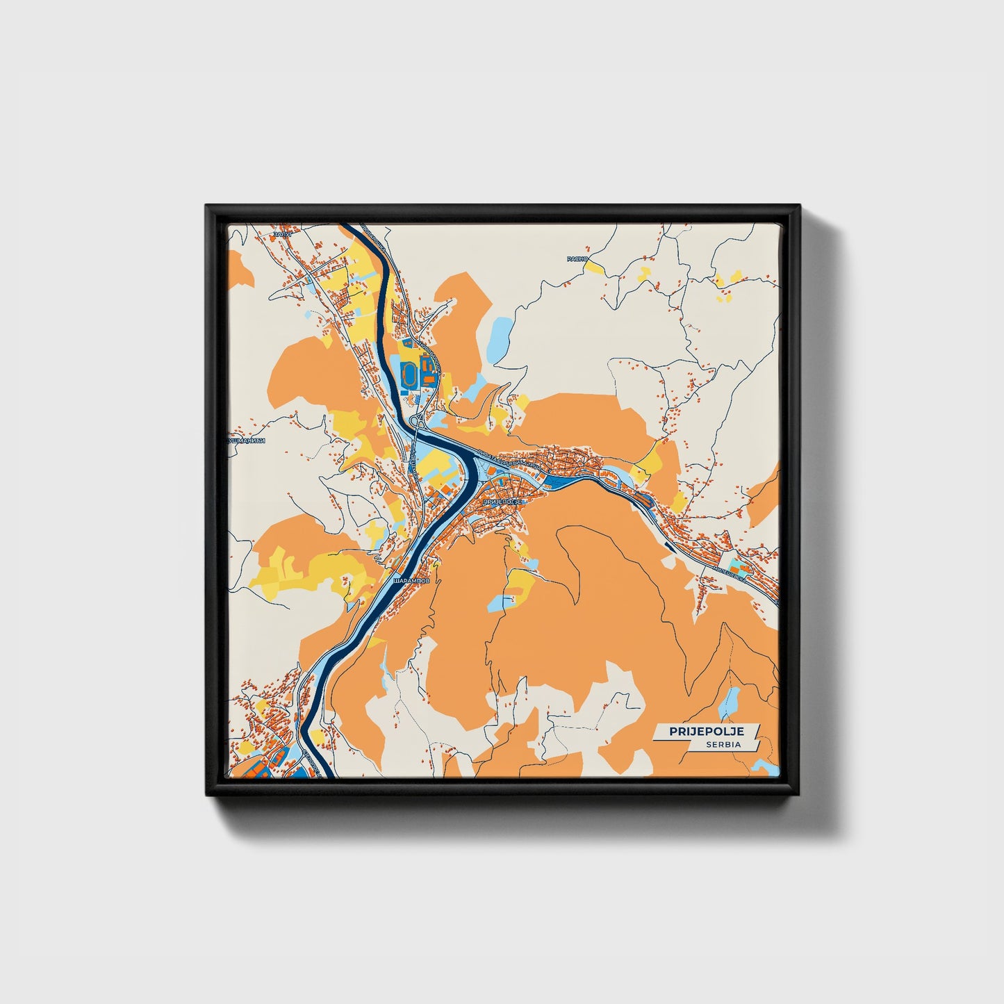 Пријепоље Serbia Colorful City Map Canvas Print • Black Framed