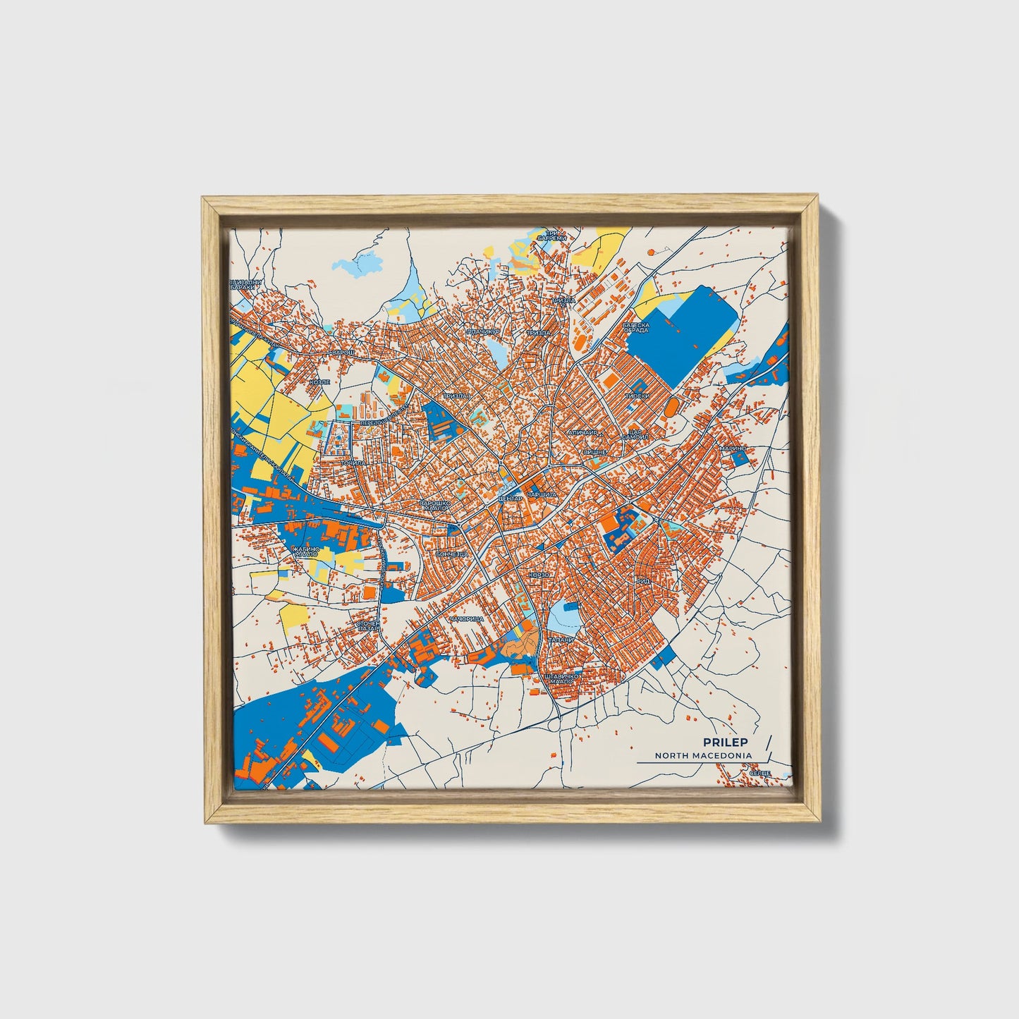 Prilep North Macedonia Colorful City Map Canvas Print • Natural Wooden Framed