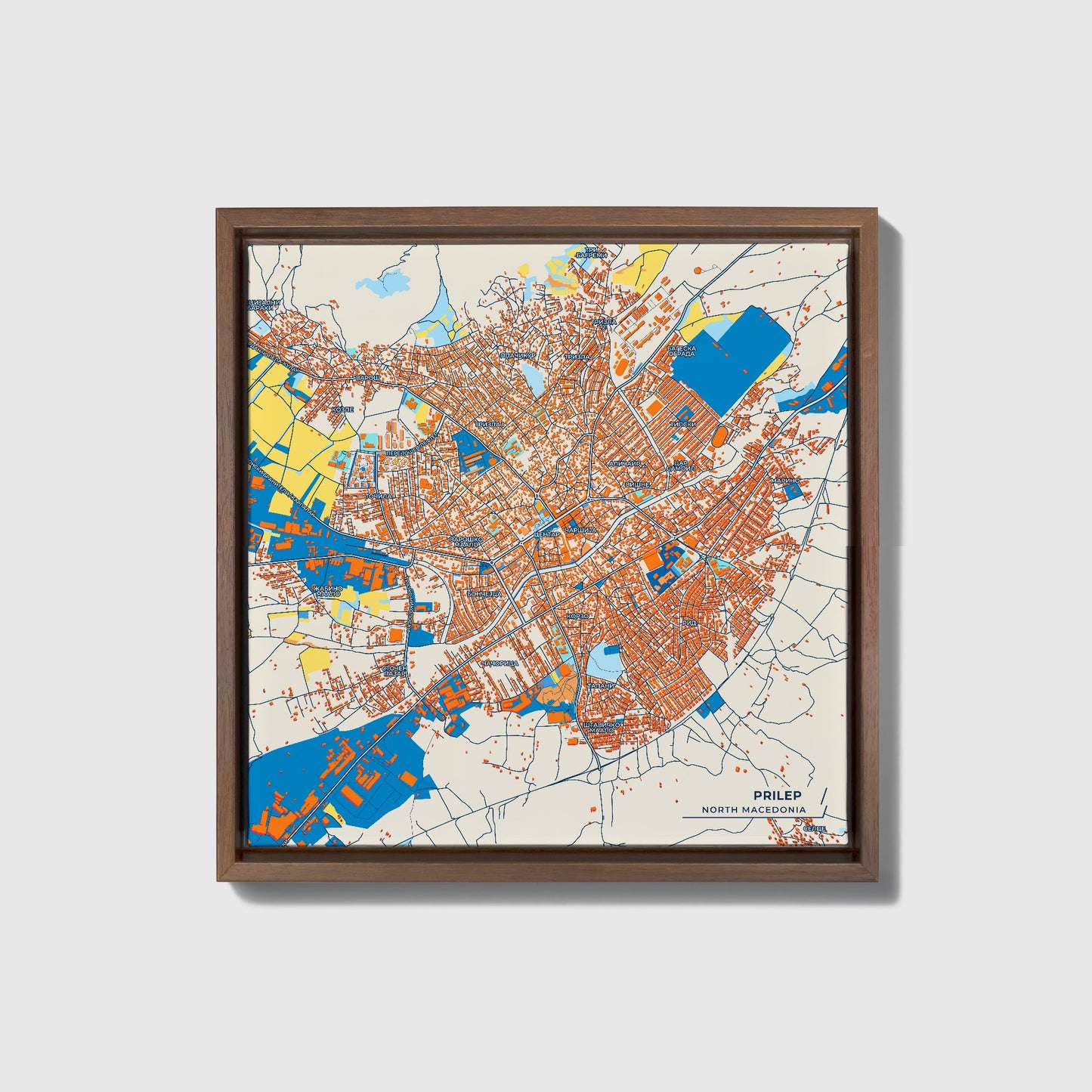 Prilep North Macedonia Colorful City Map Canvas Print • Dark Wooden Framed