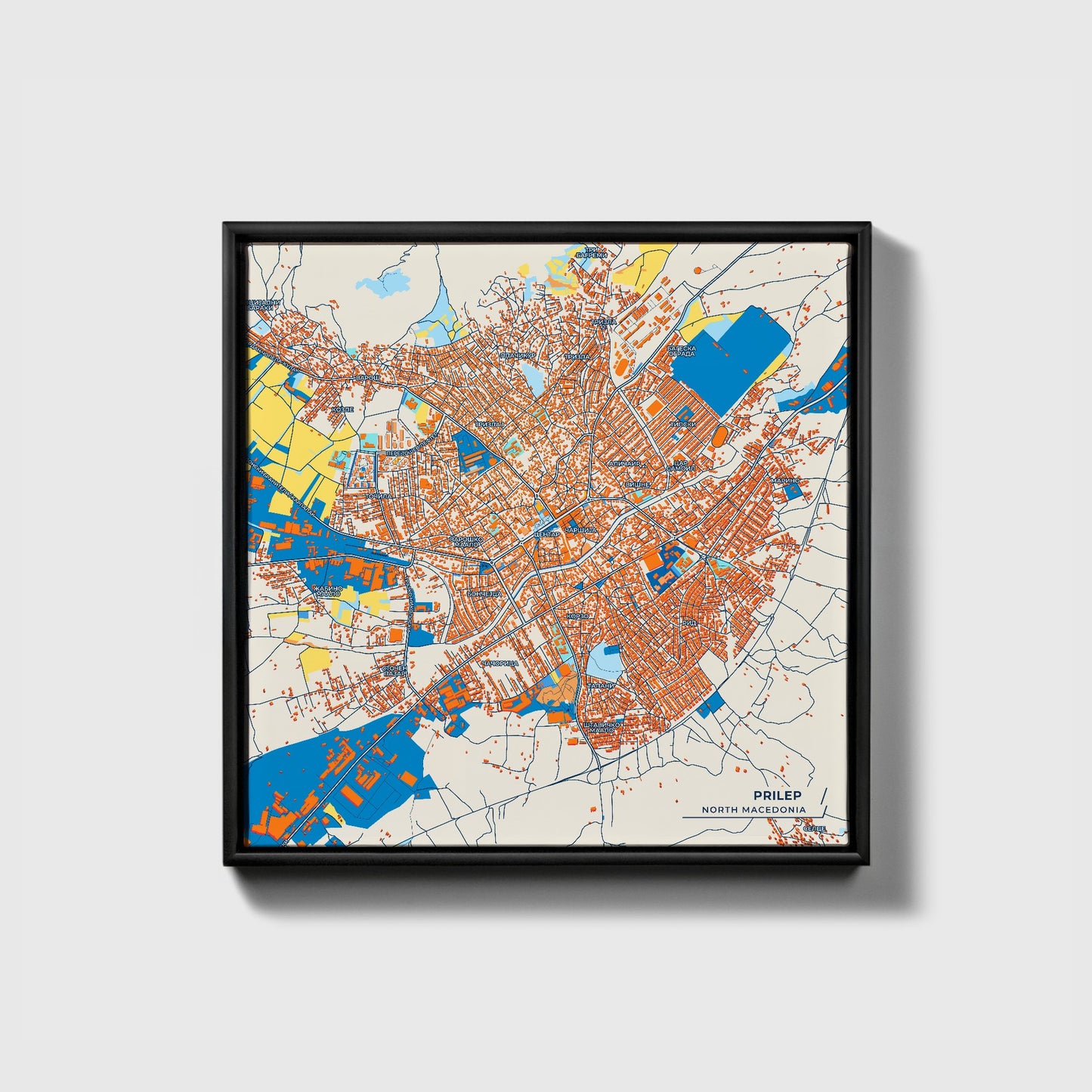 Prilep North Macedonia Colorful City Map Canvas Print • Black Framed