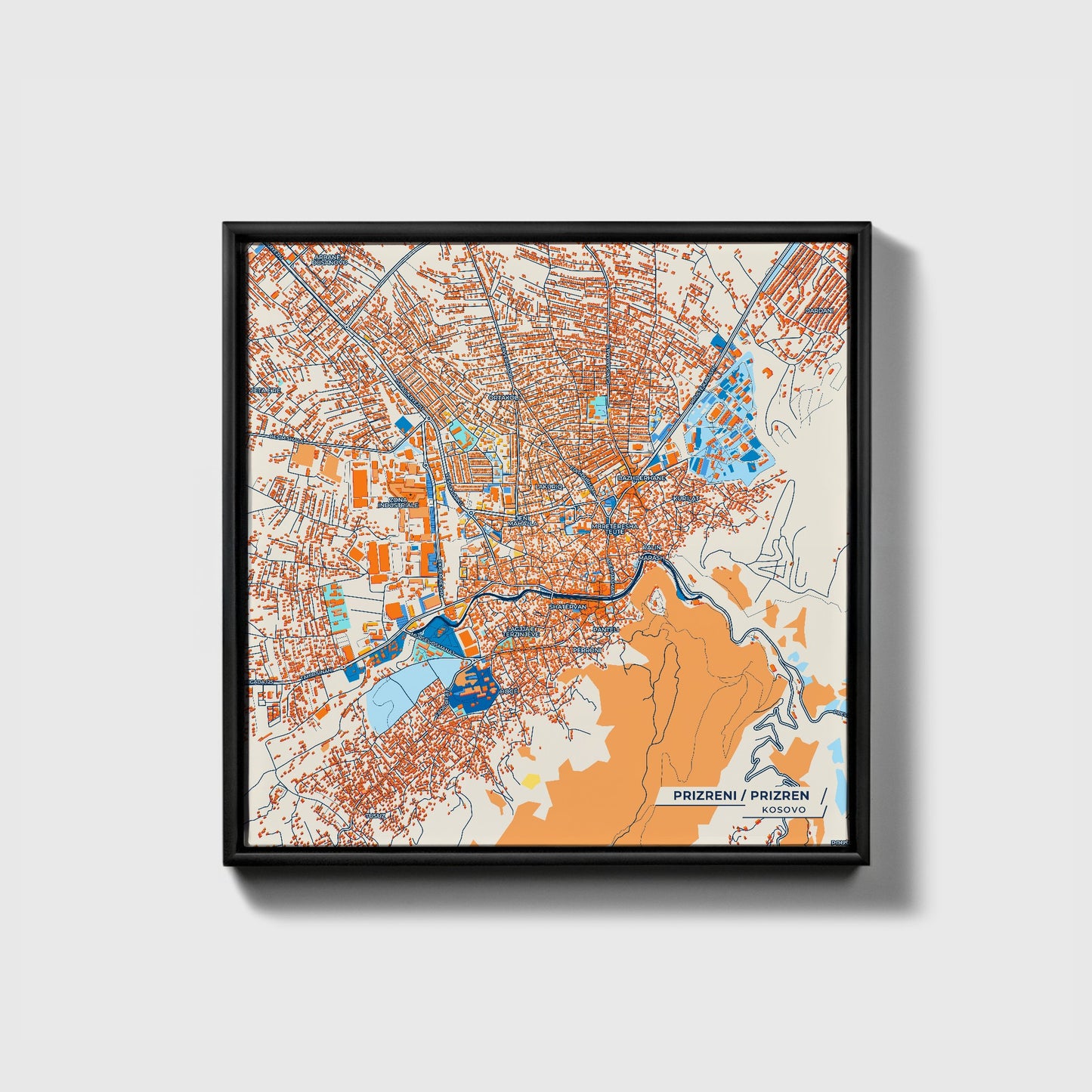 Prizreni Kosovo Colorful City Map Canvas Print • Black Framed