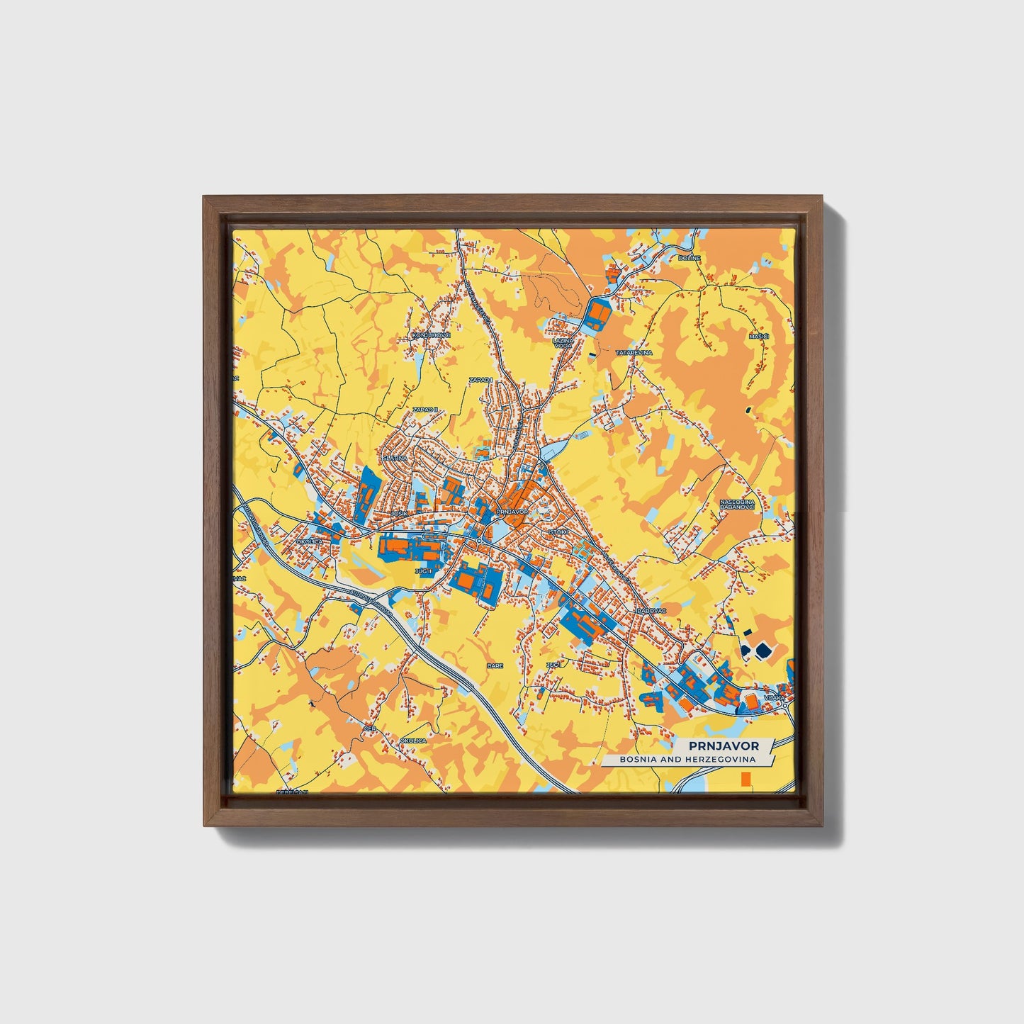 Prnjavor Bosnia And Herzegovina Colorful City Map Canvas Print • Dark Wooden Framed