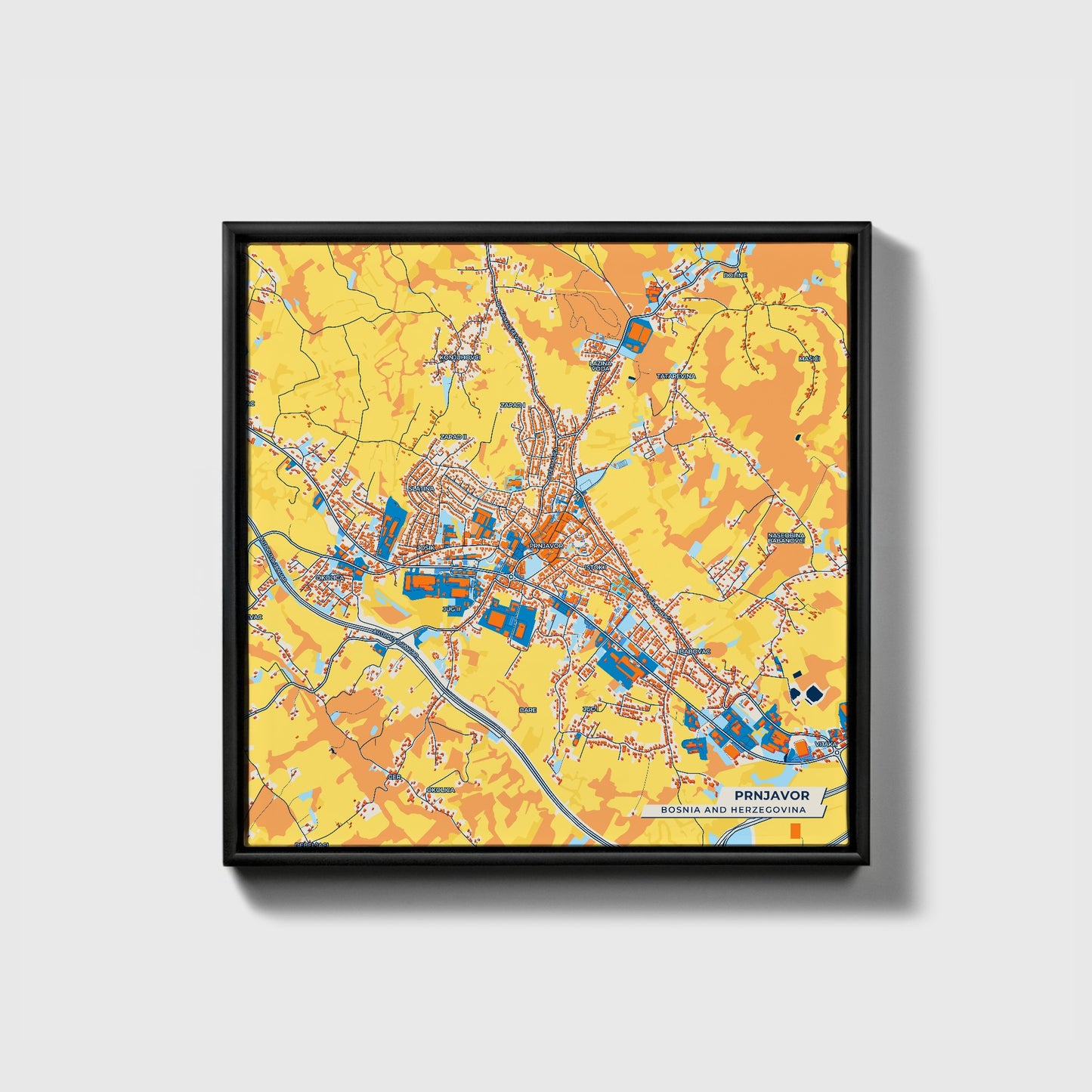 Prnjavor Bosnia And Herzegovina Colorful City Map Canvas Print • Black Framed