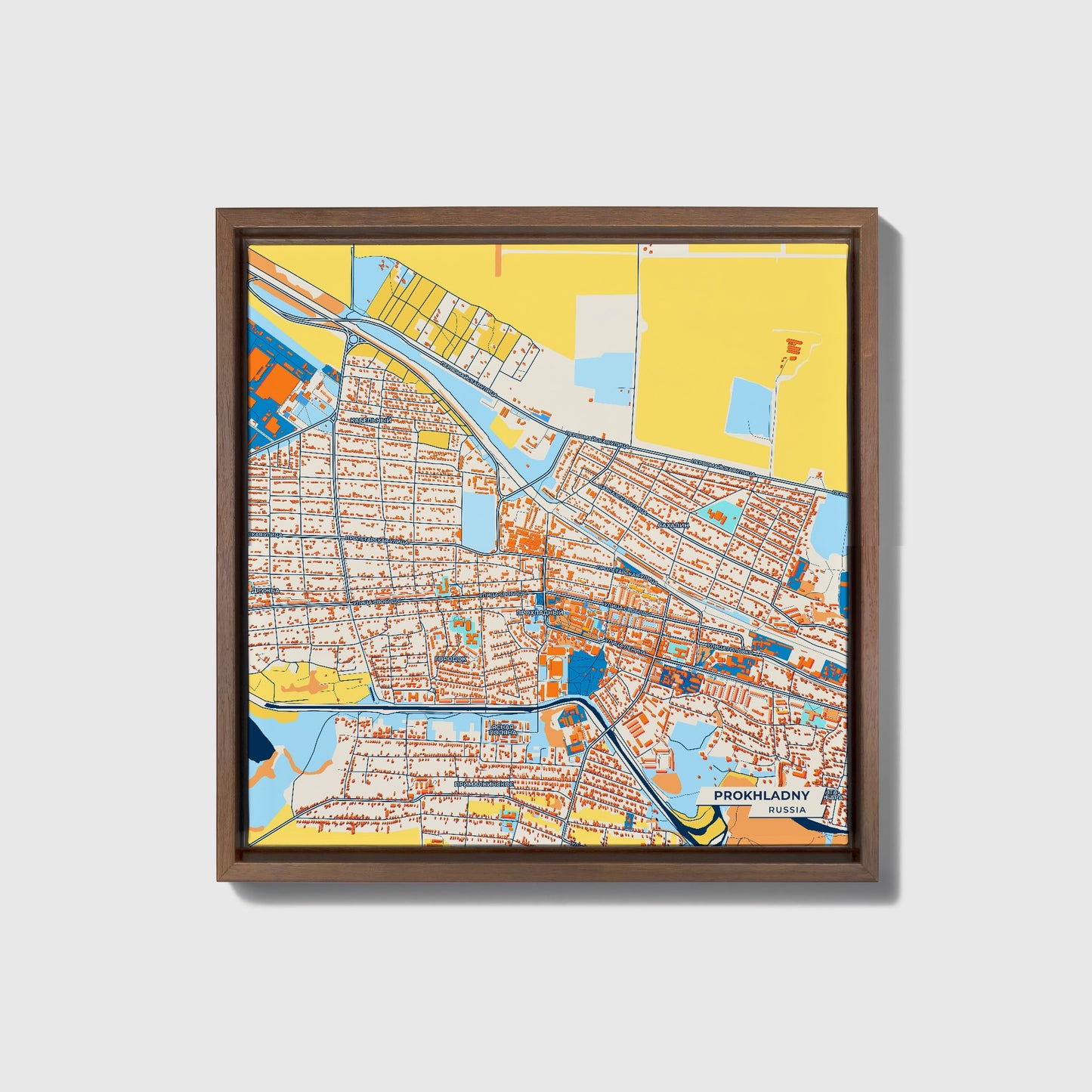 Прохладном Russia Colorful City Map Canvas Print • Dark Wooden Framed