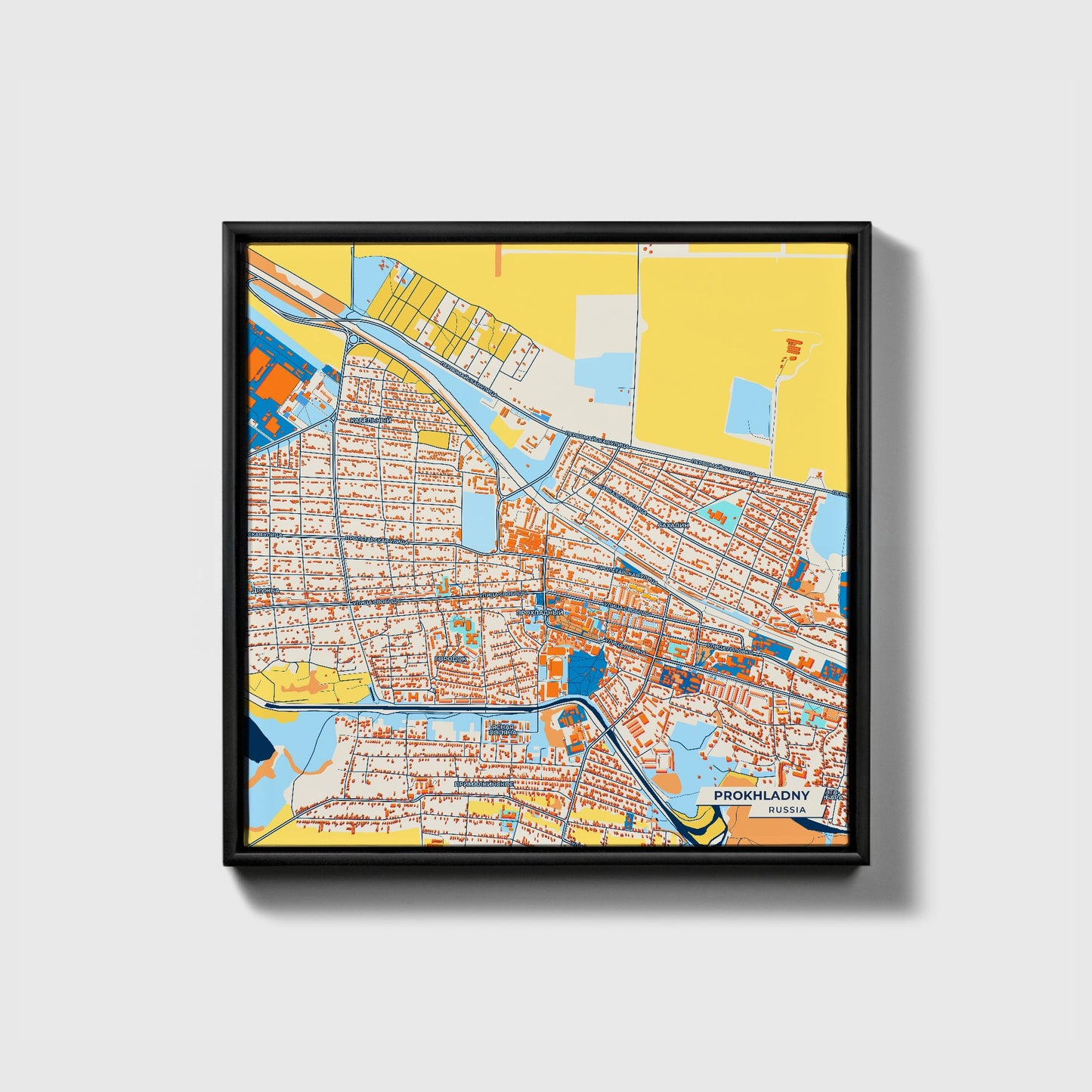 Прохладном Russia Colorful City Map Canvas Print • Black Framed
