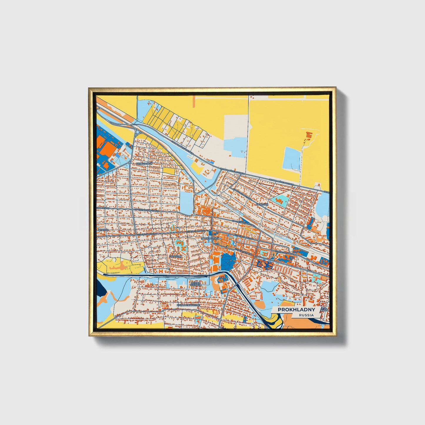 Прохладном Russia Colorful City Map Canvas Print • Gold Framed