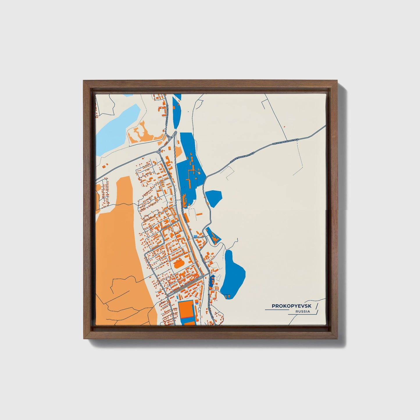 Прокопьевск Russia Colorful City Map Canvas Print • Dark Wooden Framed