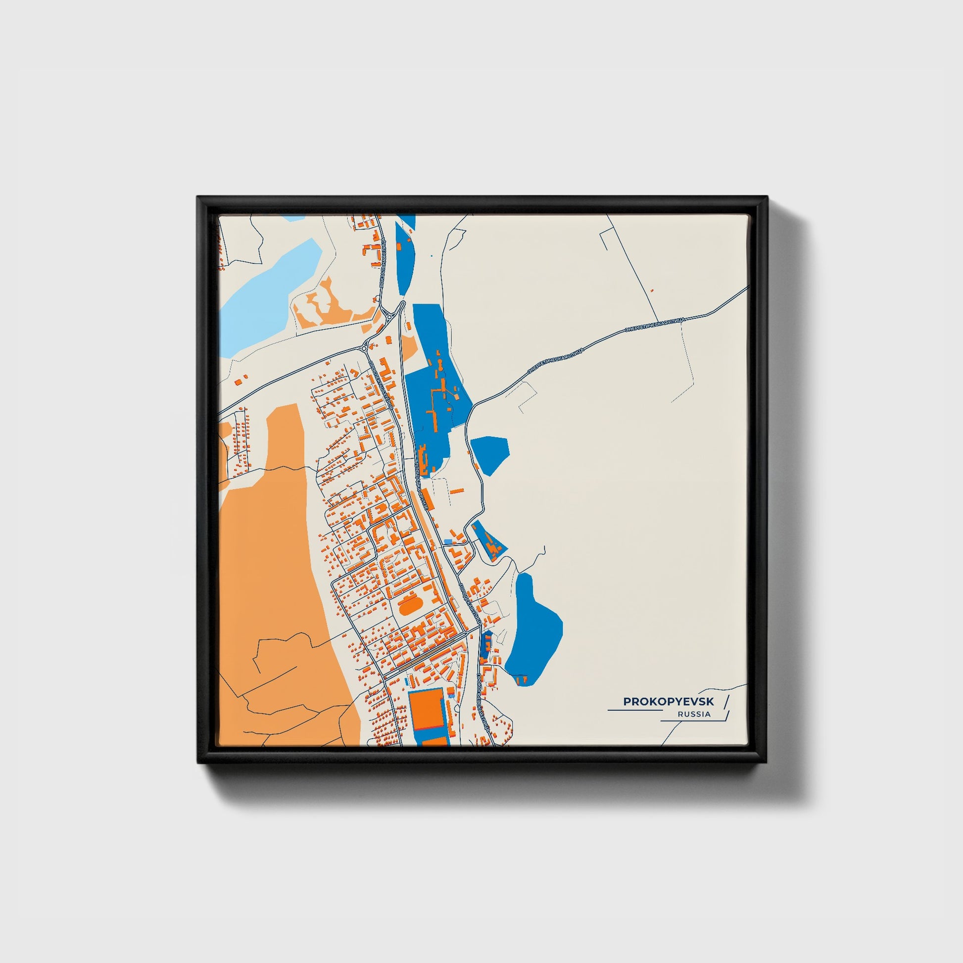 Прокопьевск Russia Colorful City Map Canvas Print • Black Framed