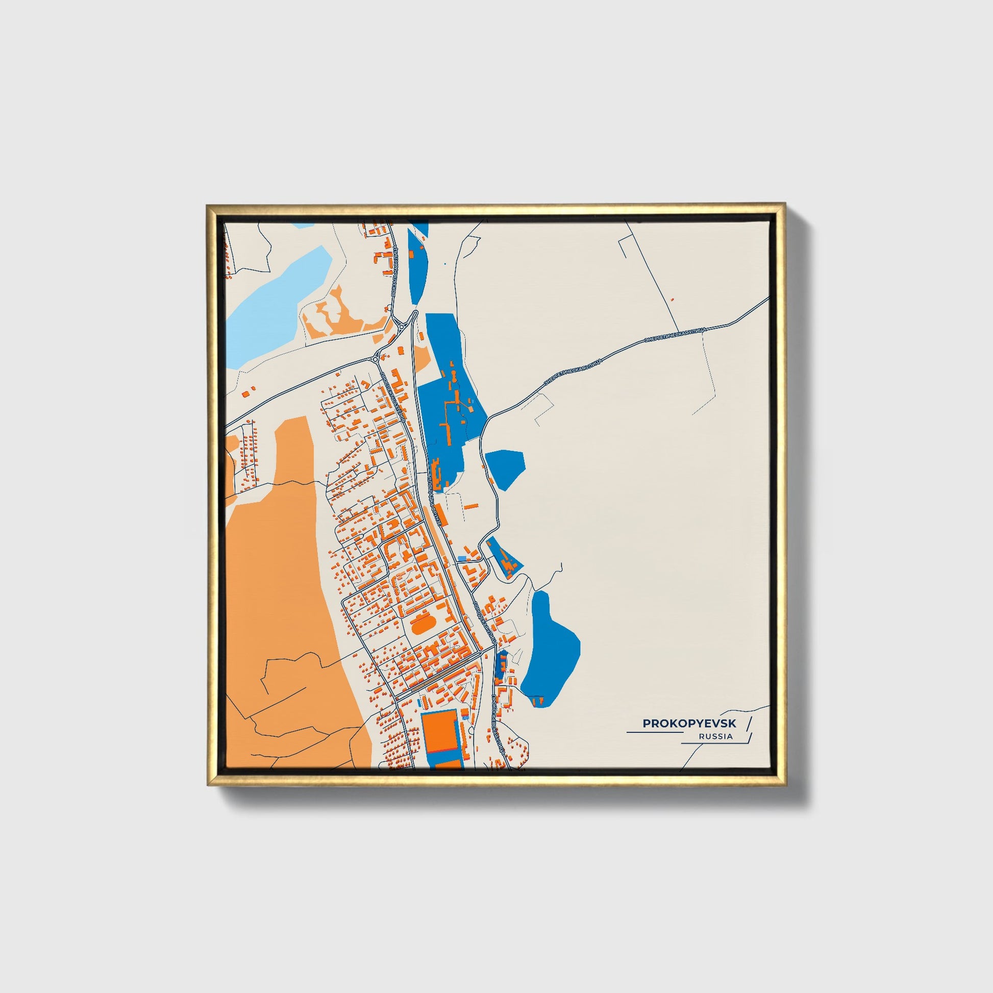 Прокопьевск Russia Colorful City Map Canvas Print • Gold Framed