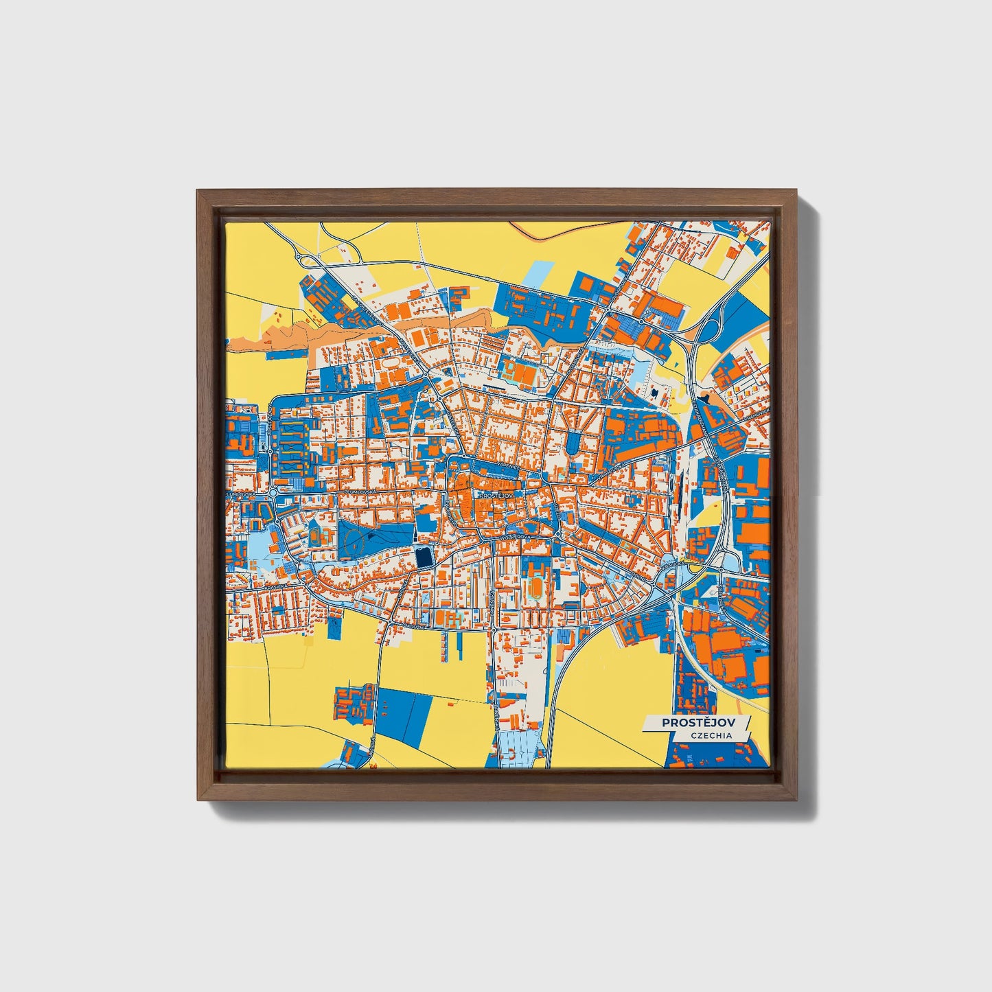 Prostějov Czechia Colorful City Map Canvas Print • Dark Wooden Framed