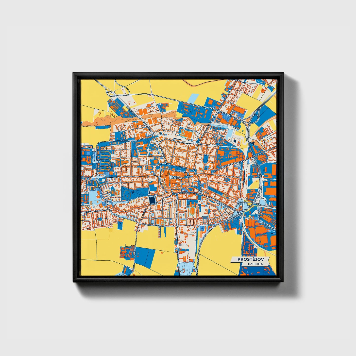 Prostějov Czechia Colorful City Map Canvas Print • Black Framed