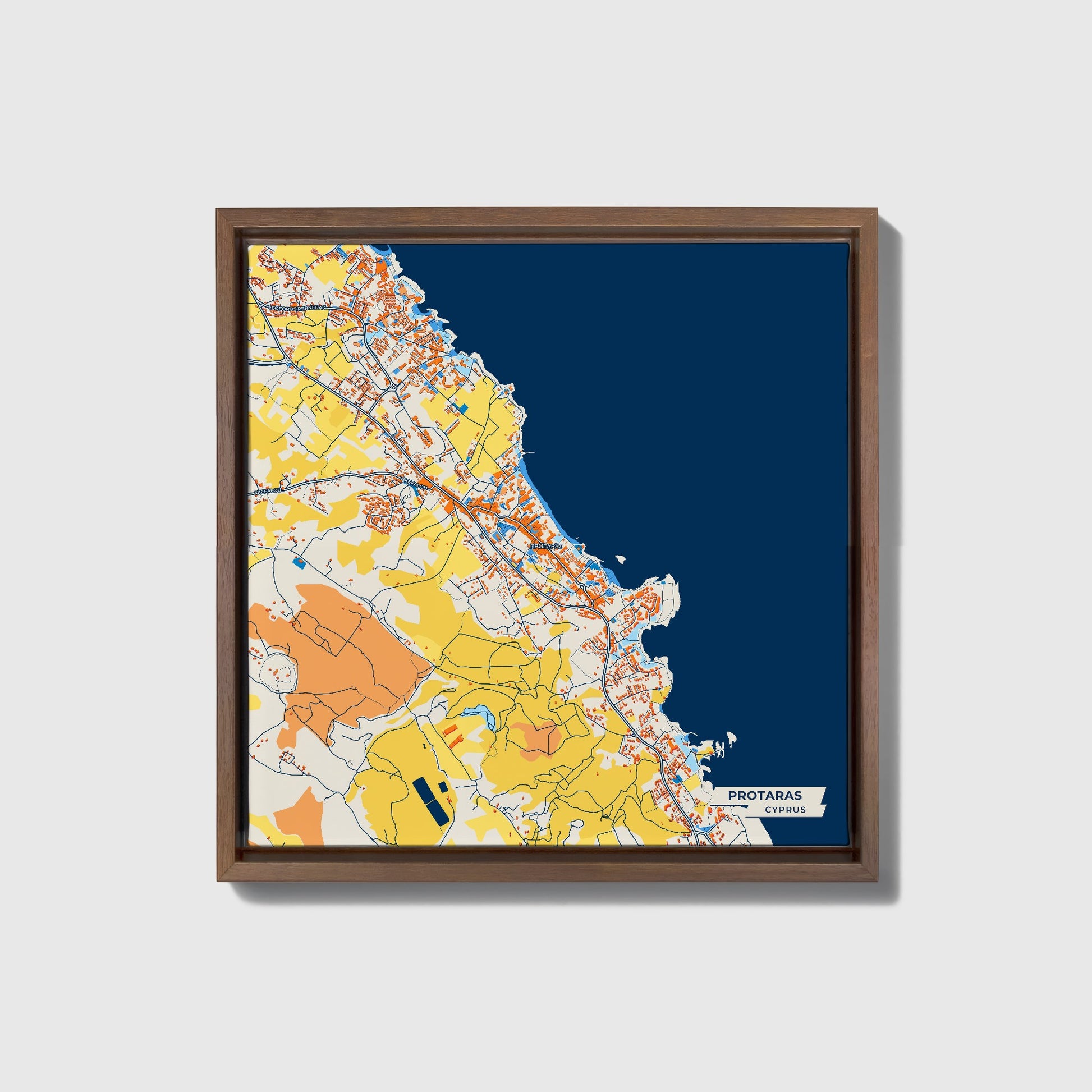 Protaras   Cyprus Colorful City Map Canvas Print • Dark Wooden Framed
