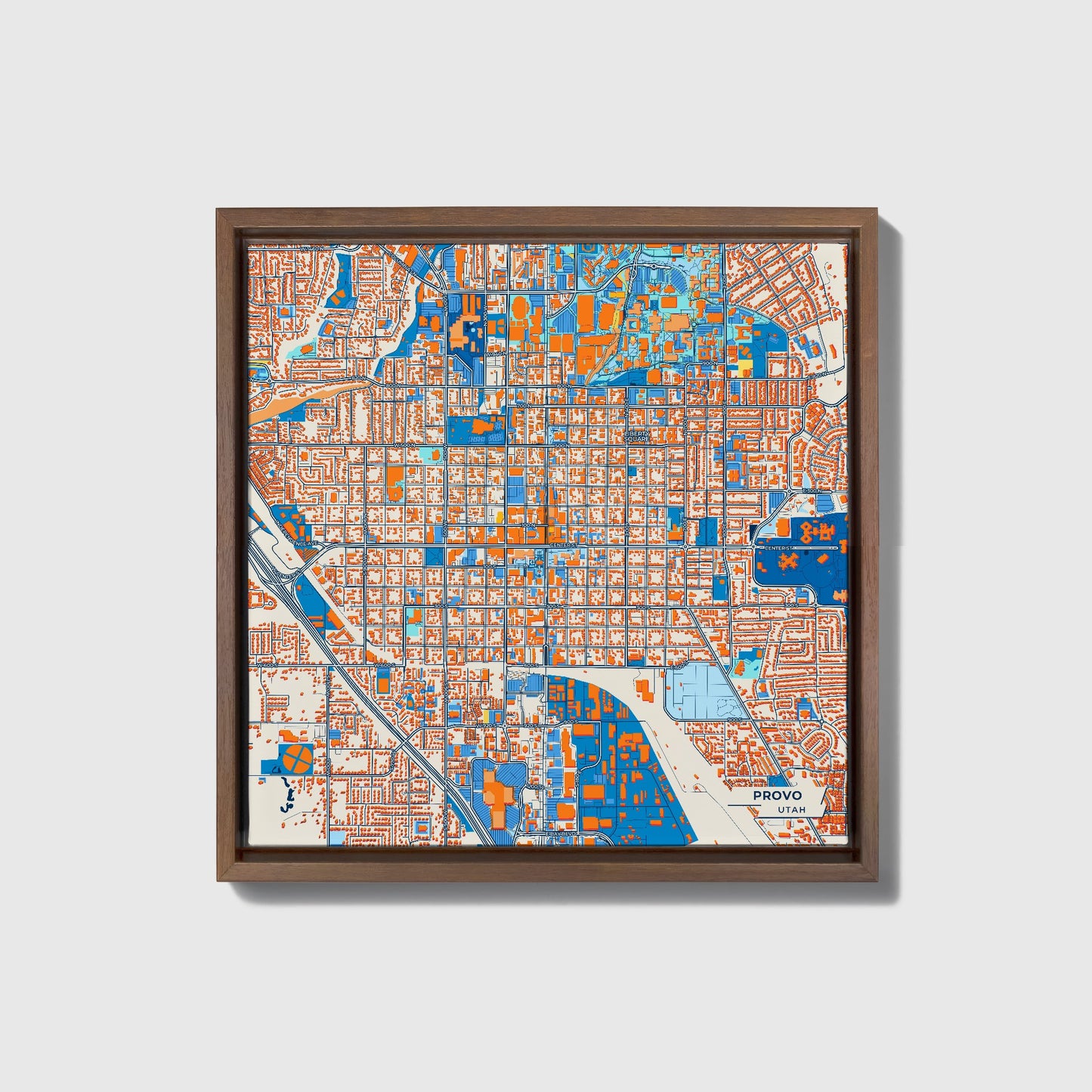 Provo Utah Colorful City Map Canvas Print • Dark Wooden Framed