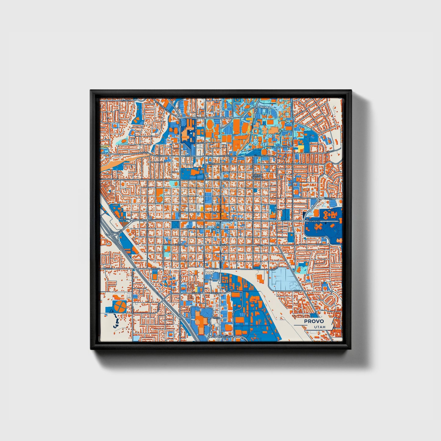 Provo Utah Colorful City Map Canvas Print • Black Framed