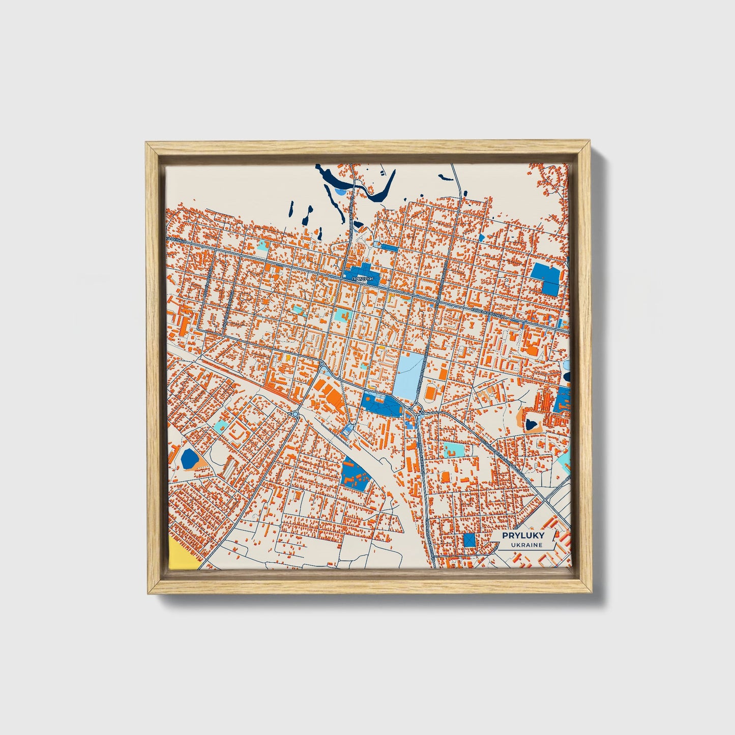 Прилуки Ukraine Colorful City Map Canvas Print • Natural Wooden Framed