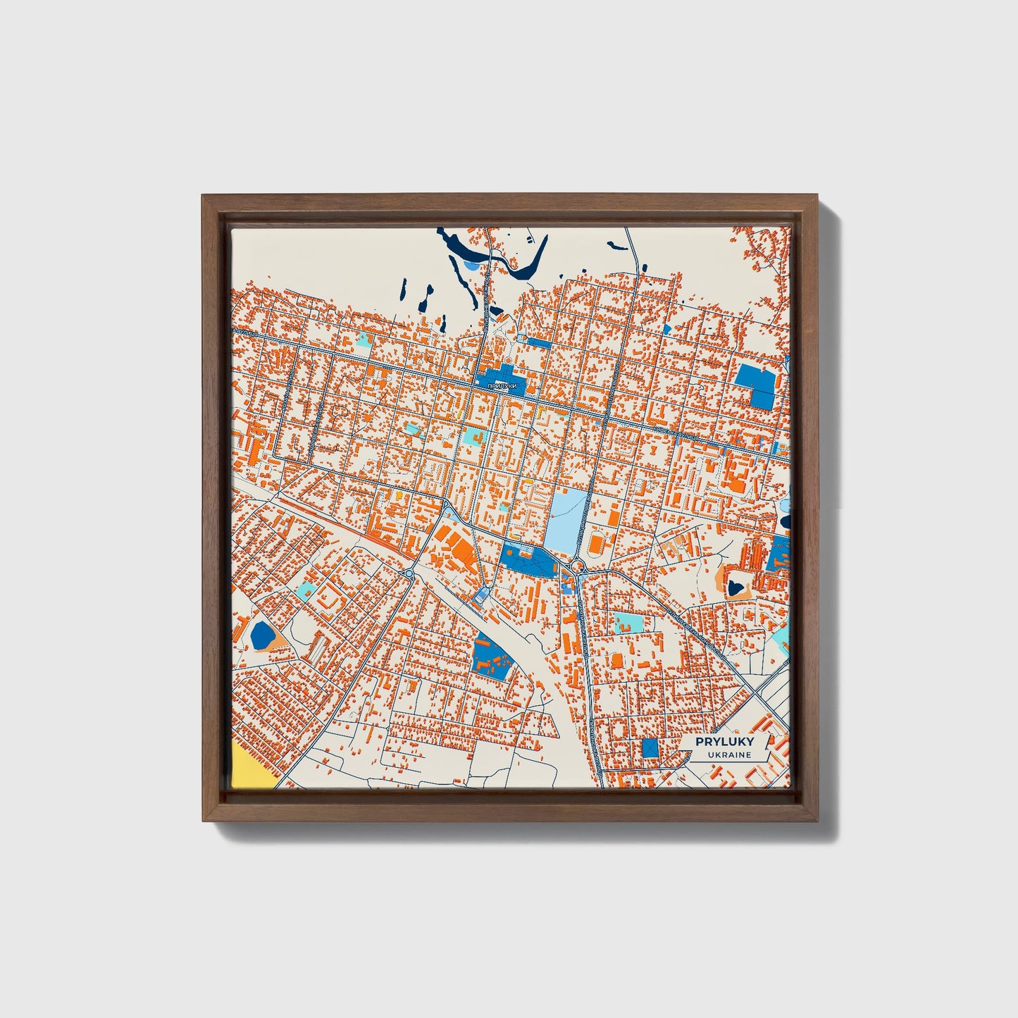 Прилуки Ukraine Colorful City Map Canvas Print • Dark Wooden Framed