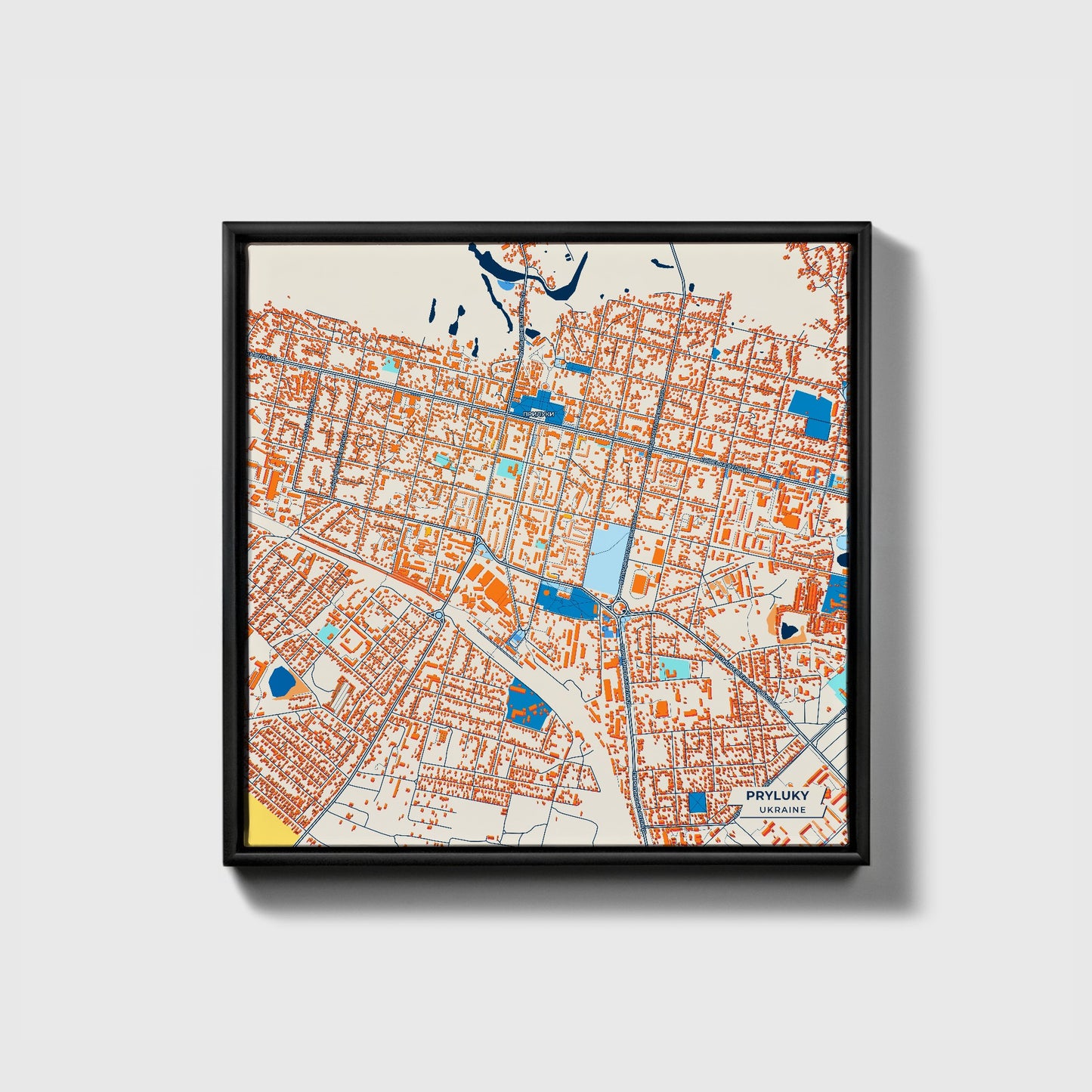Прилуки Ukraine Colorful City Map Canvas Print • Black Framed