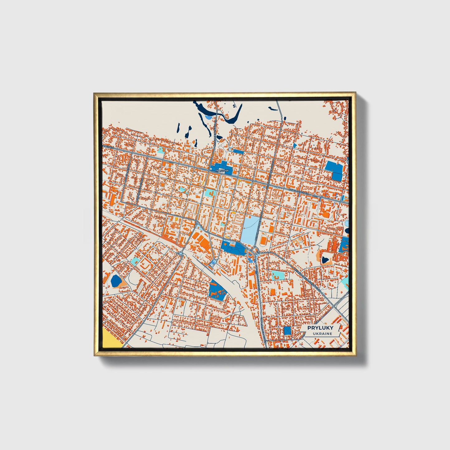 Прилуки Ukraine Colorful City Map Canvas Print • Gold Framed