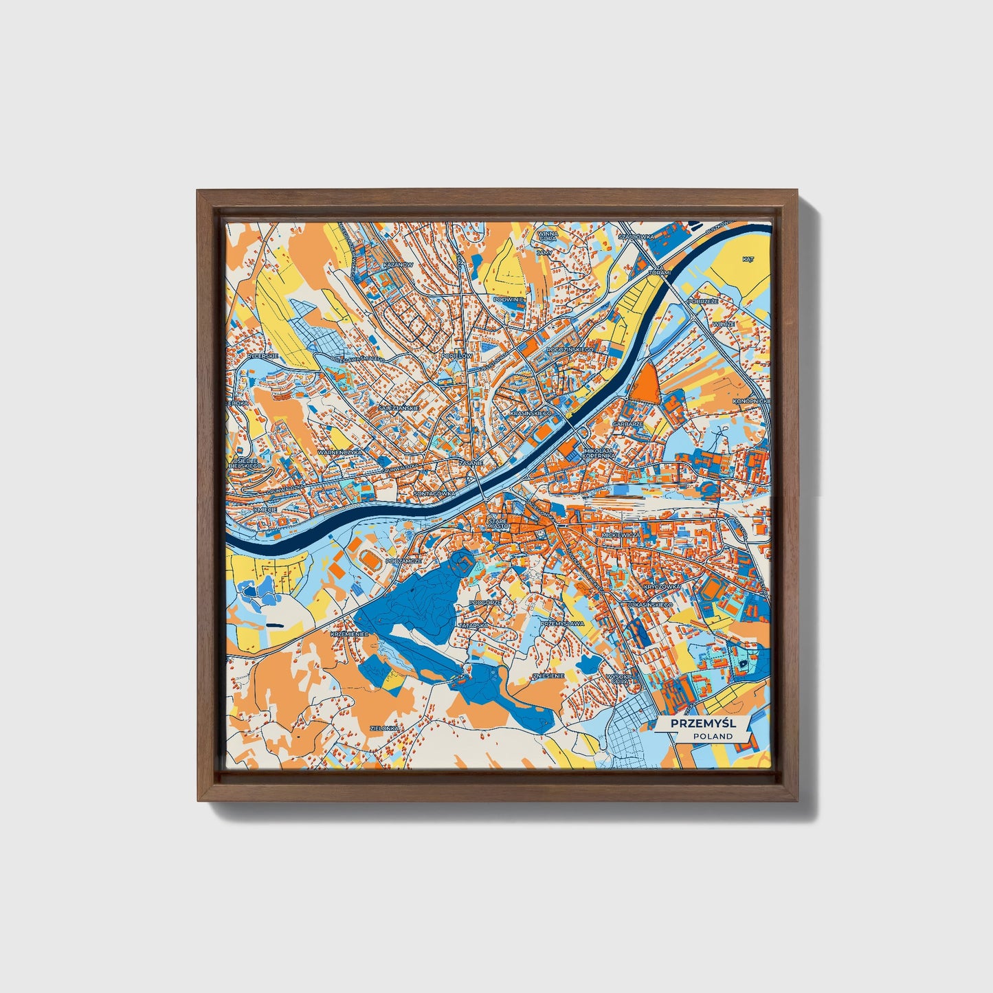 Przemyśl Poland Colorful City Map Canvas Print • Dark Wooden Framed