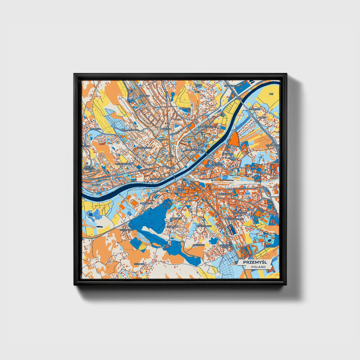 Przemyśl Poland Colorful City Map Canvas Print • Black Framed