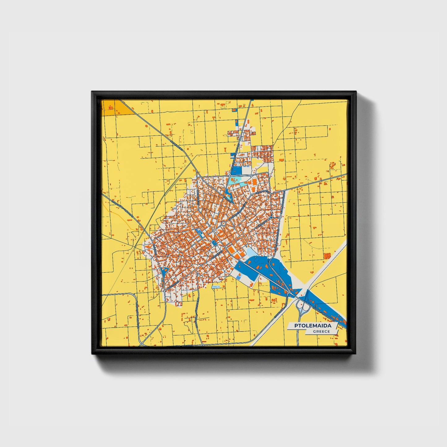 Ptolemaida Greece Colorful City Map Canvas Print • Black Framed