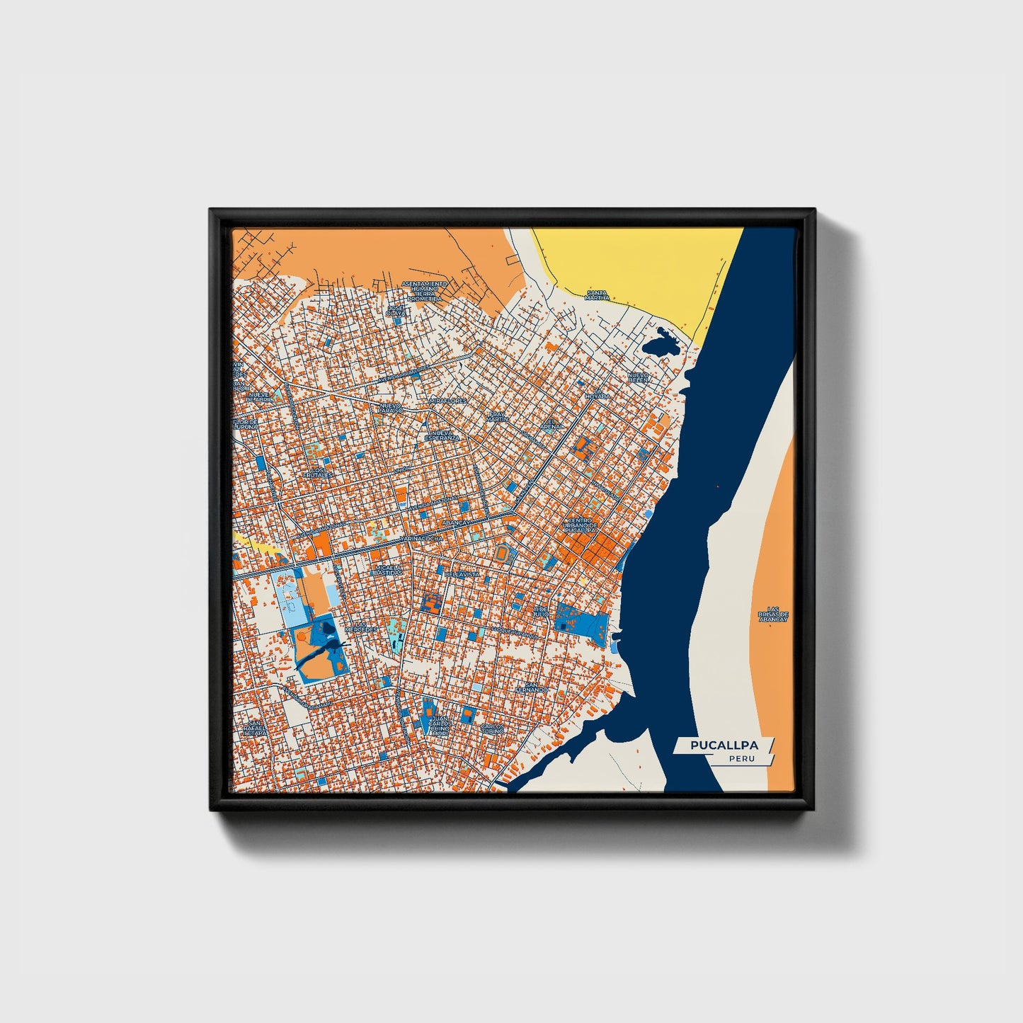 Pucallpa Peru Colorful City Map Canvas Print • Black Framed