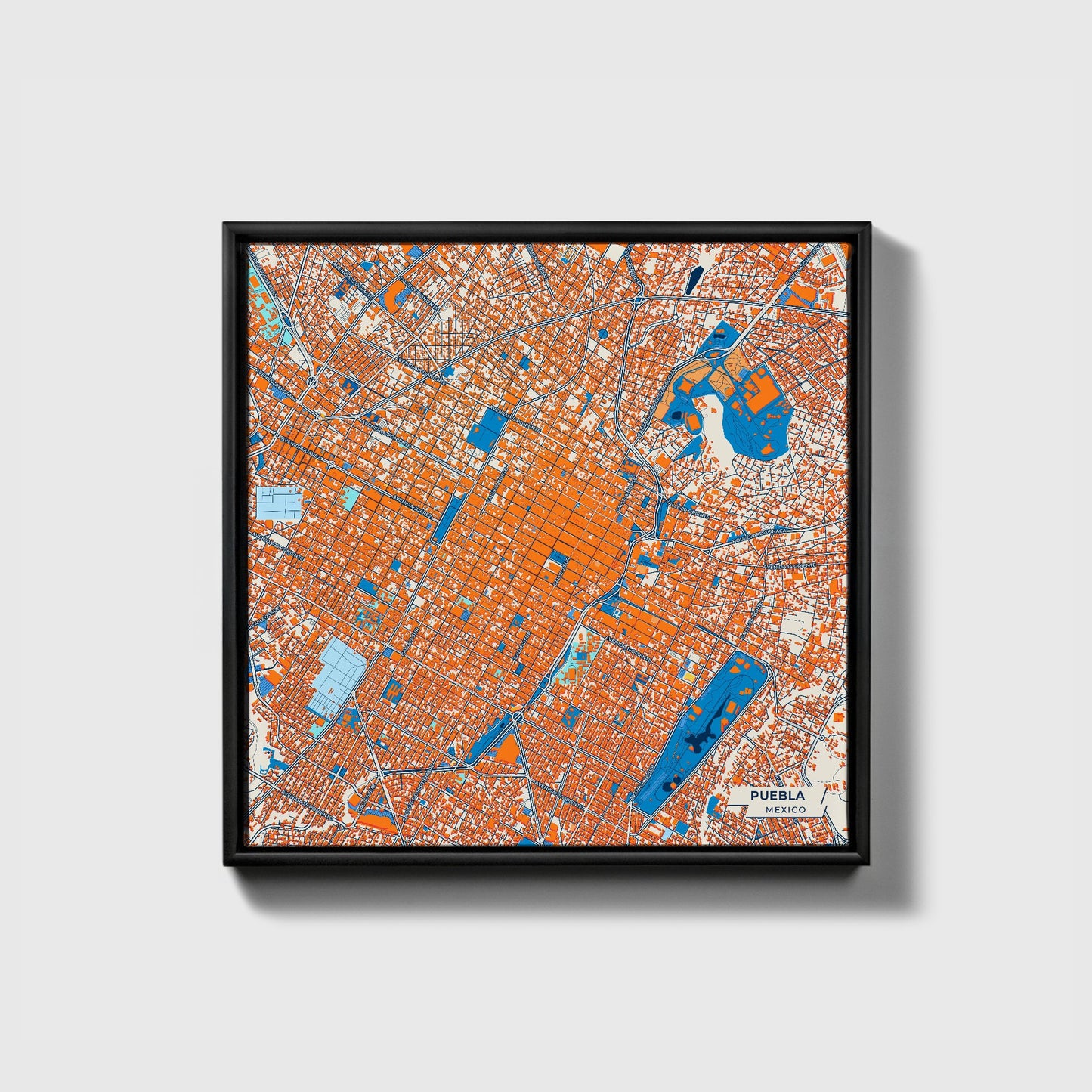 Puebla Mexico Colorful City Map Canvas Print • Black Framed